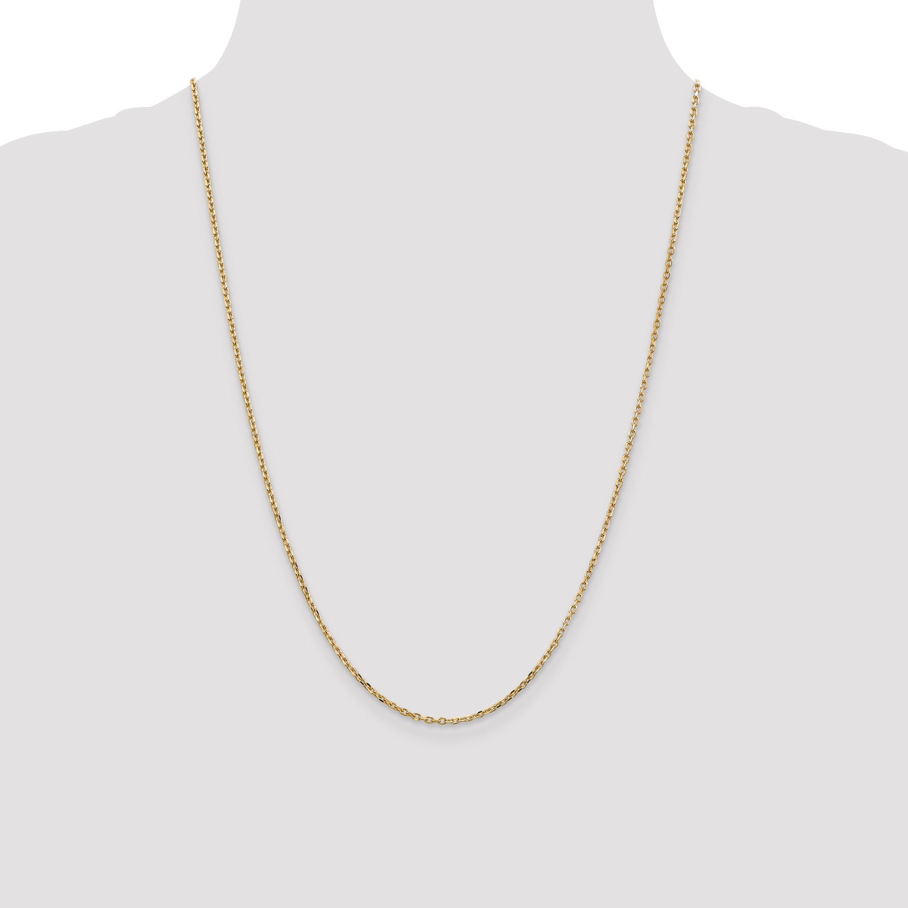 14K Yellow Gold 24 Inch 1.8mm Diamond-Cut Round Open Link Cable With Lobster Clasp Chain Necklace