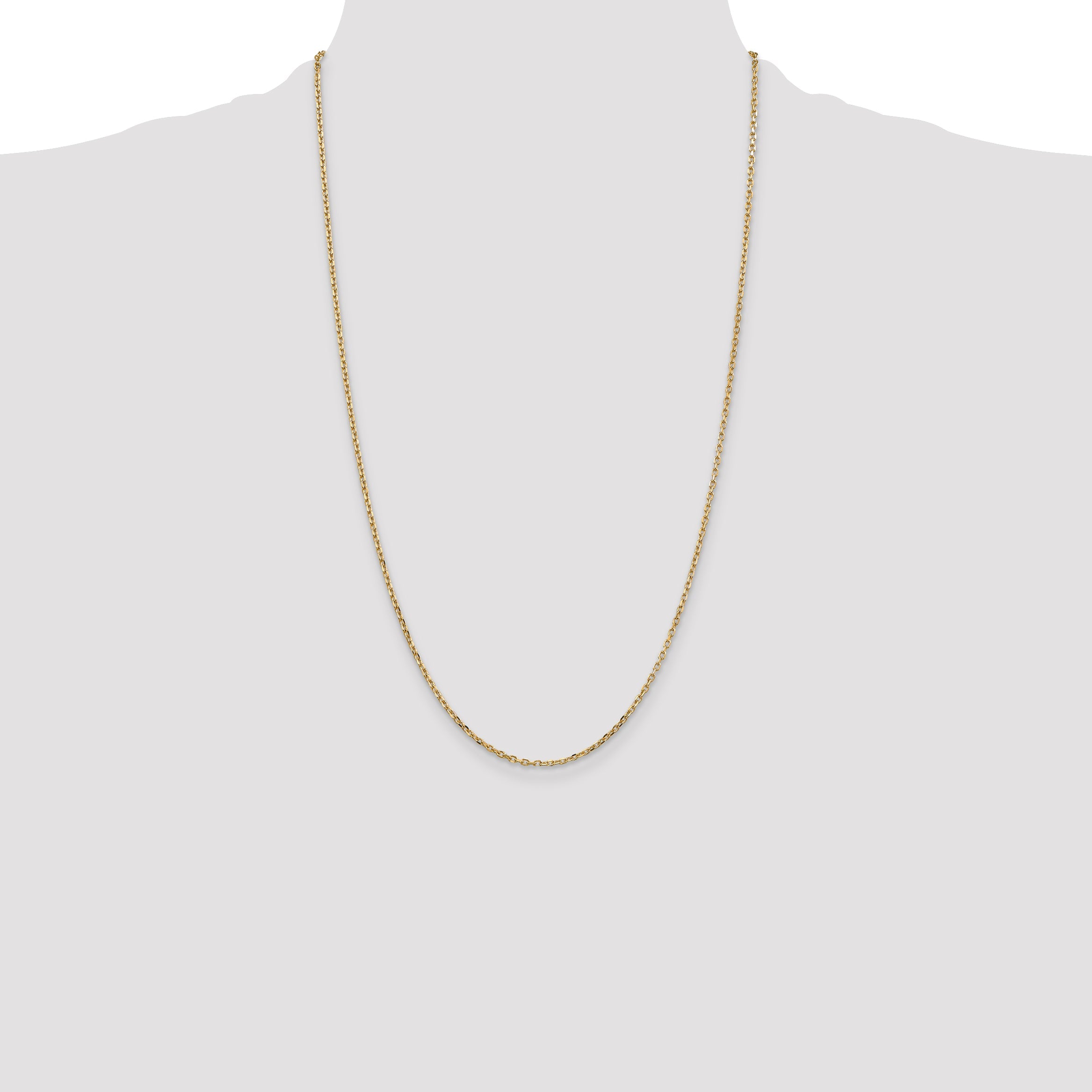 14K Yellow Gold 26 Inch 1.8mm Diamond-Cut Round Open Link Cable With Lobster Clasp Chain Necklace