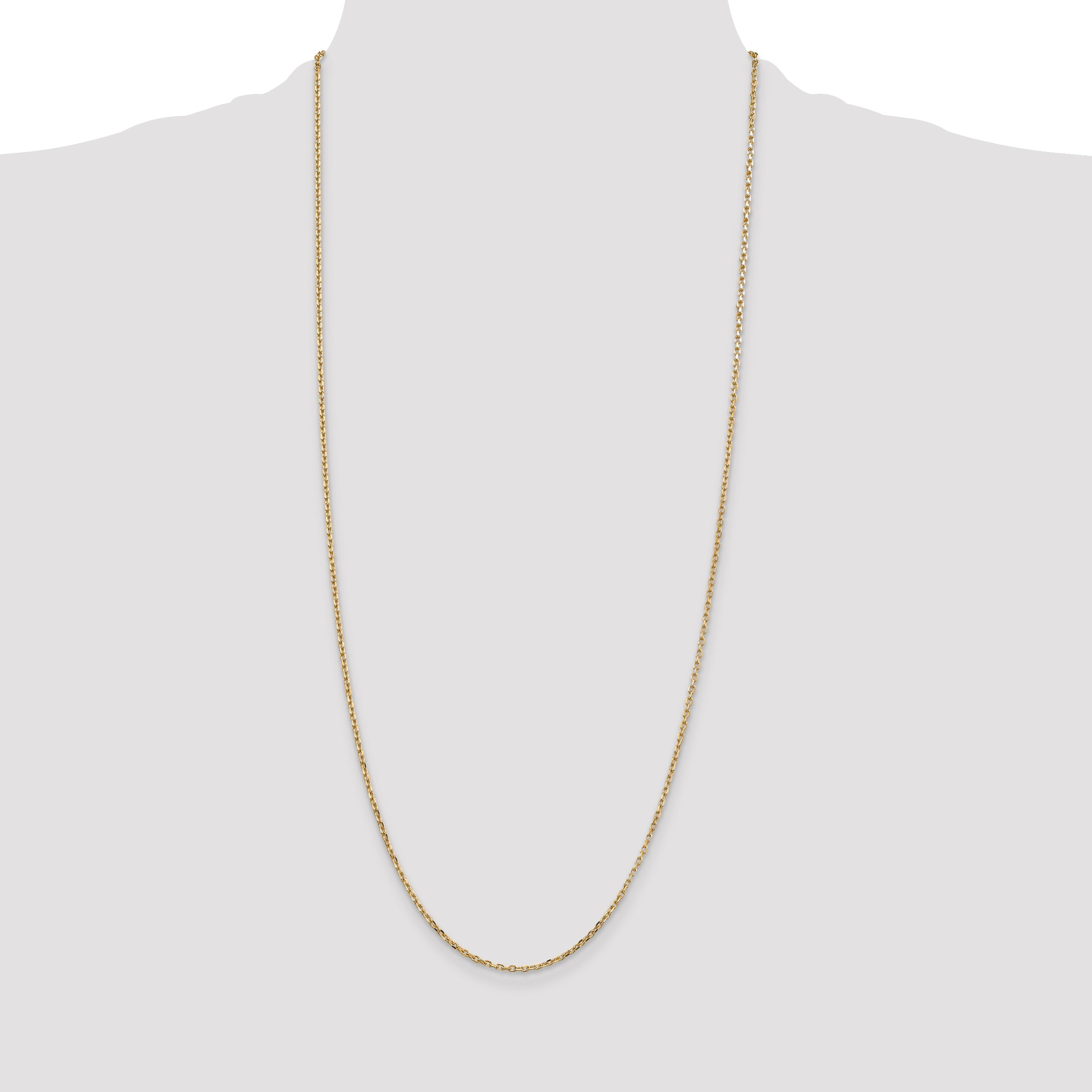 14K Yellow Gold 30 Inch 1.8mm Diamond-Cut Round Open Link Cable With Lobster Clasp Chain Necklace