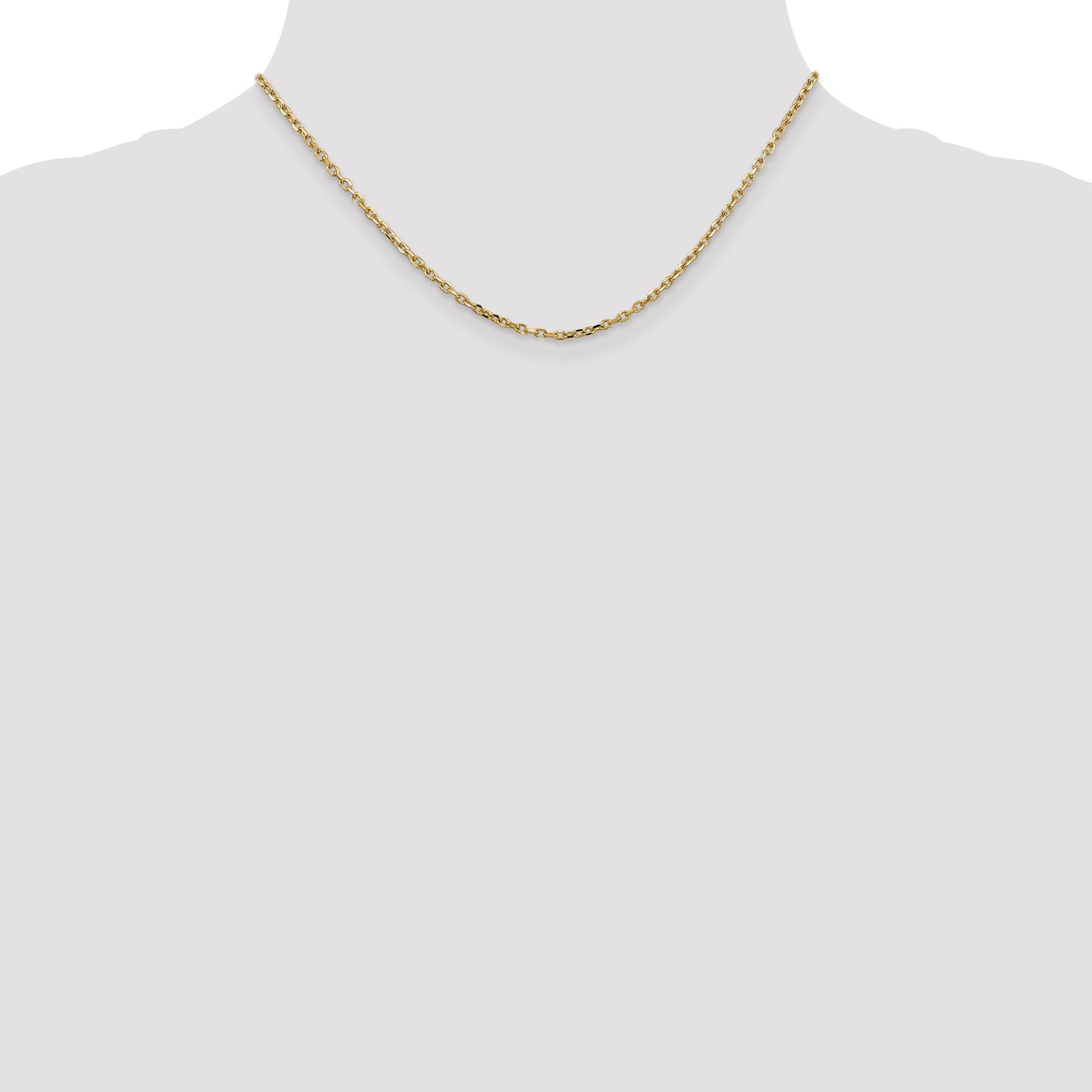 14K Yellow Gold 16 Inch 2.2mm Diamond-Cut Round Open Link Cable With Lobster Clasp Chain Necklace