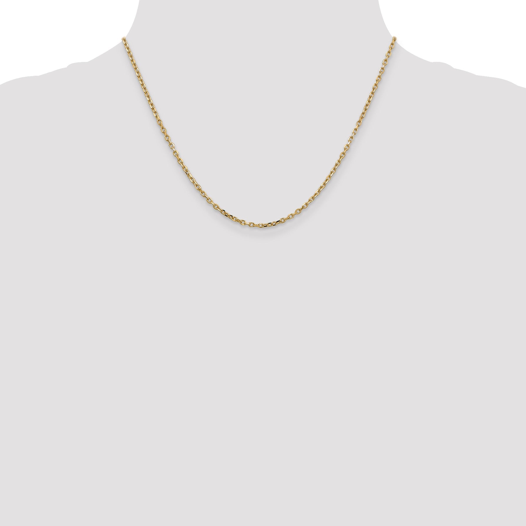 14K Yellow Gold 18 Inch 2.2mm Diamond-Cut Round Open Link Cable With Lobster Clasp Chain Necklace