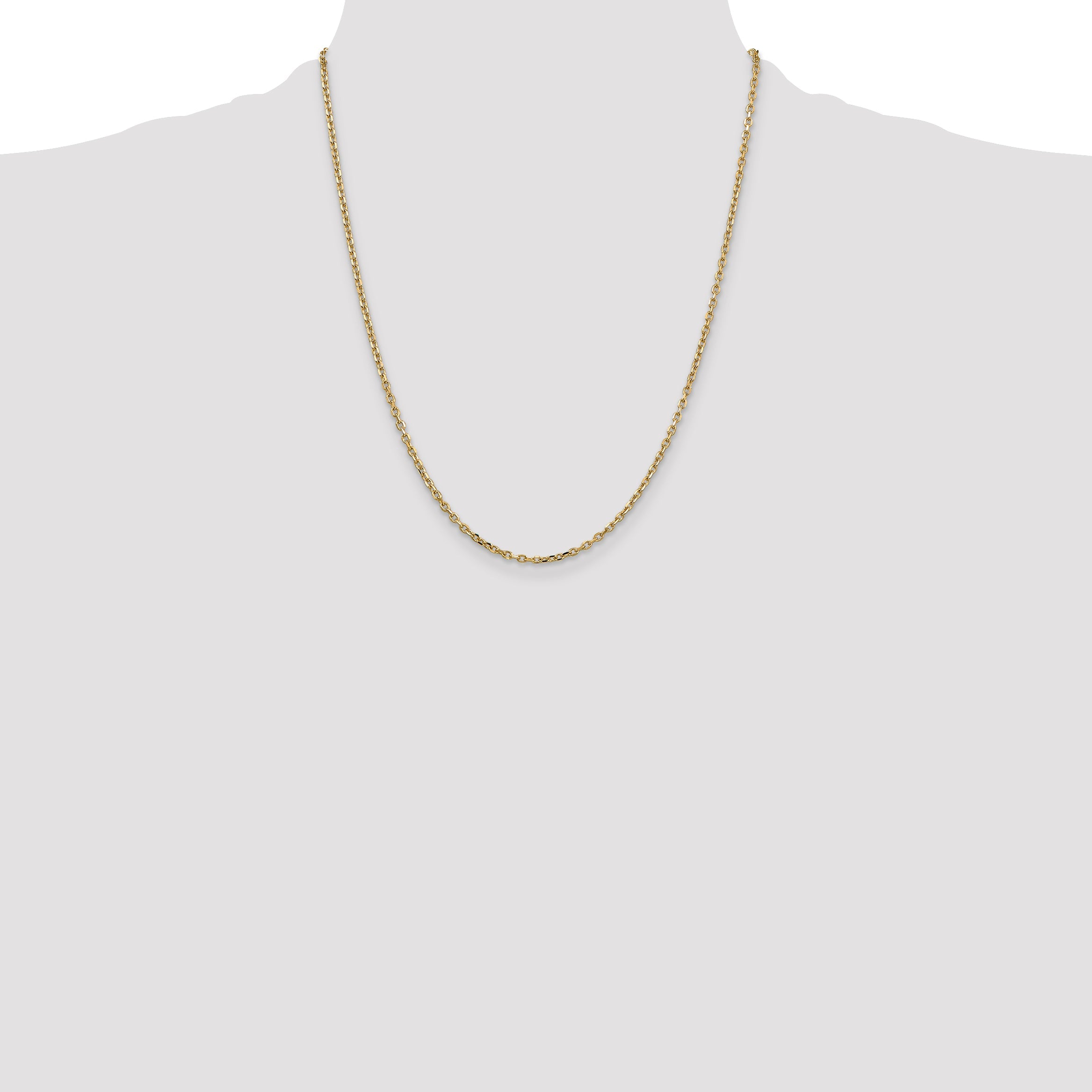 14K Yellow Gold 22 Inch 2.2mm Diamond-Cut Round Open Link Cable With Lobster Clasp Chain Necklace
