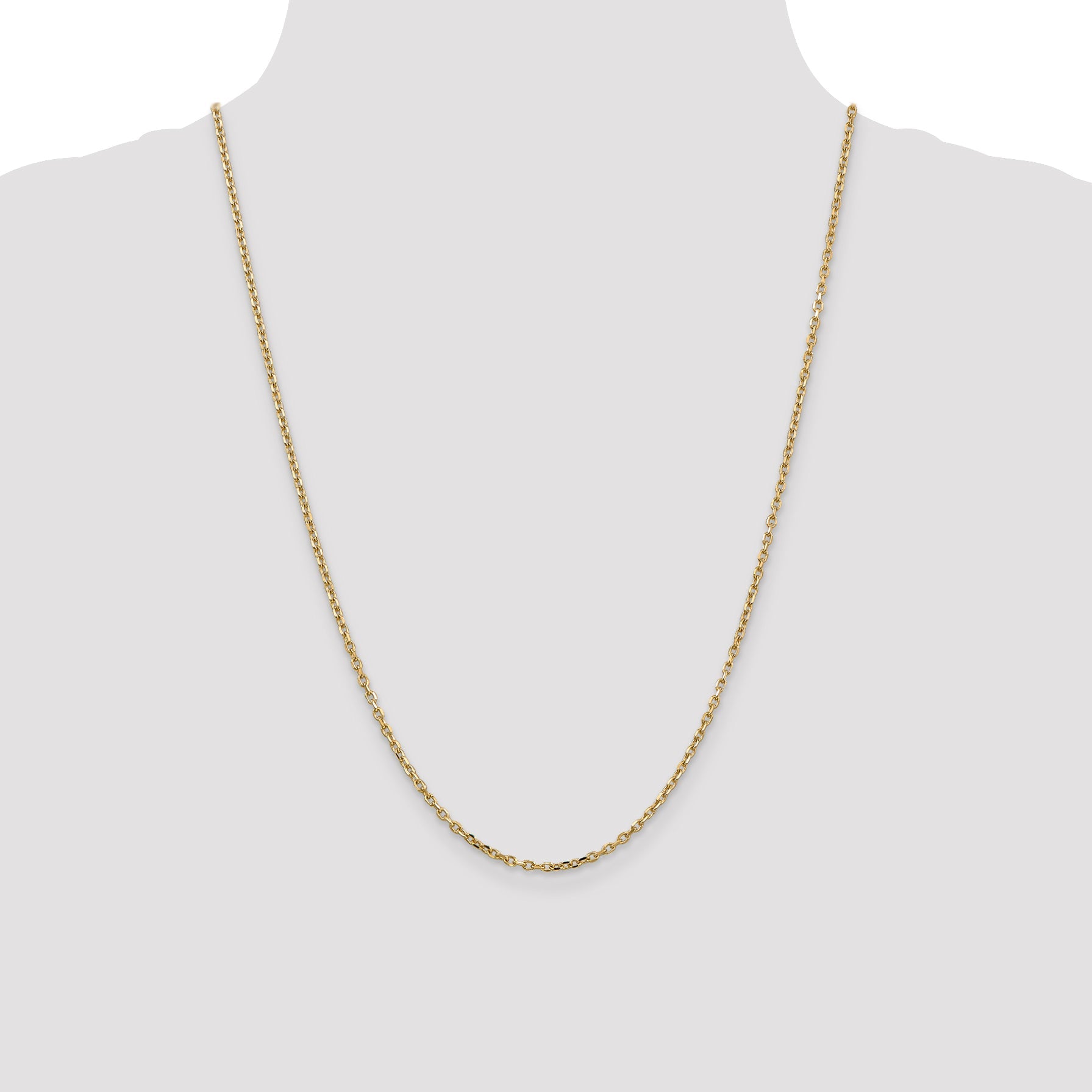 14K Yellow Gold 24 Inch 2.2mm Diamond-Cut Round Open Link Cable With Lobster Clasp Chain Necklace
