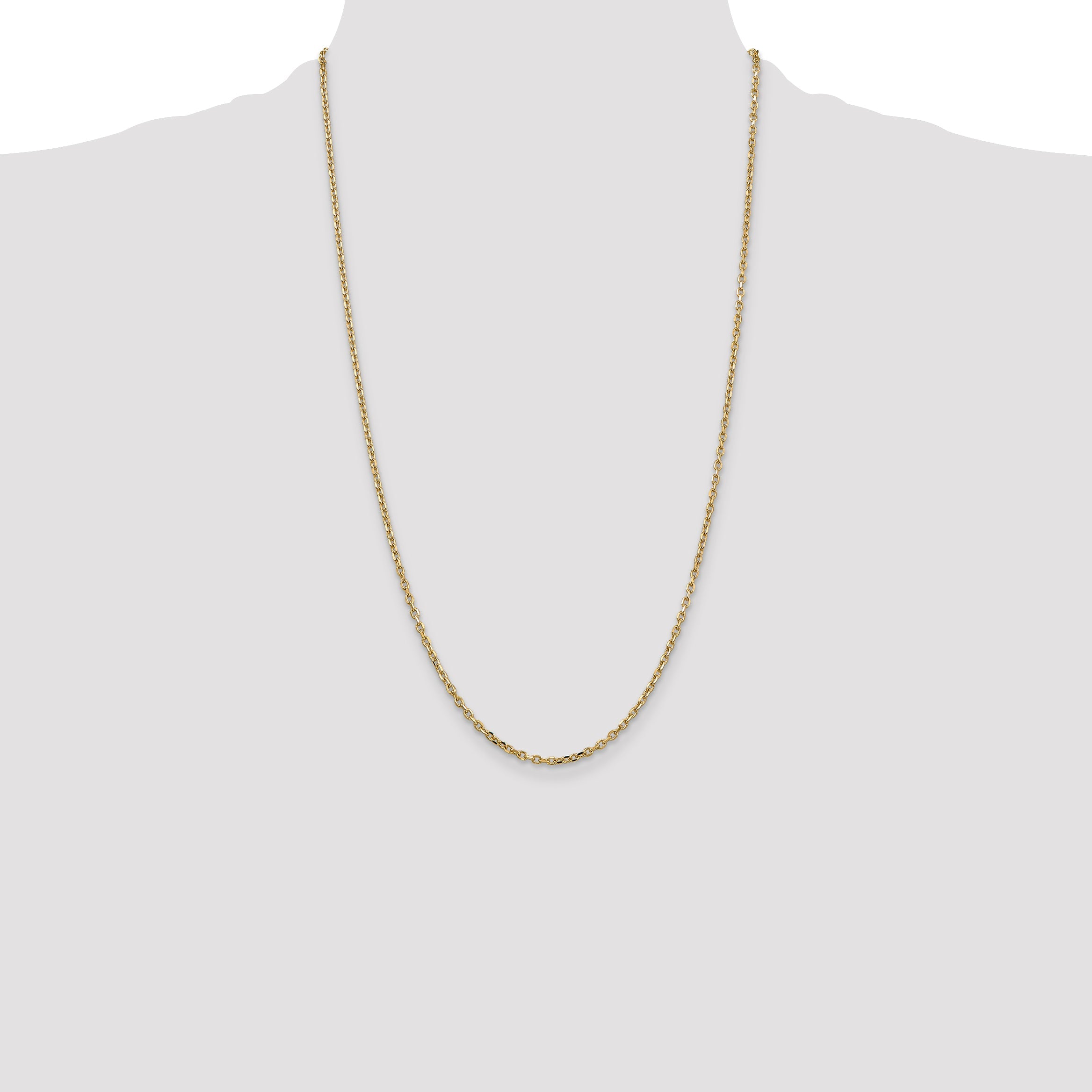 14K Yellow Gold 26 Inch 2.2mm Diamond-Cut Round Open Link Cable With Lobster Clasp Chain Necklace