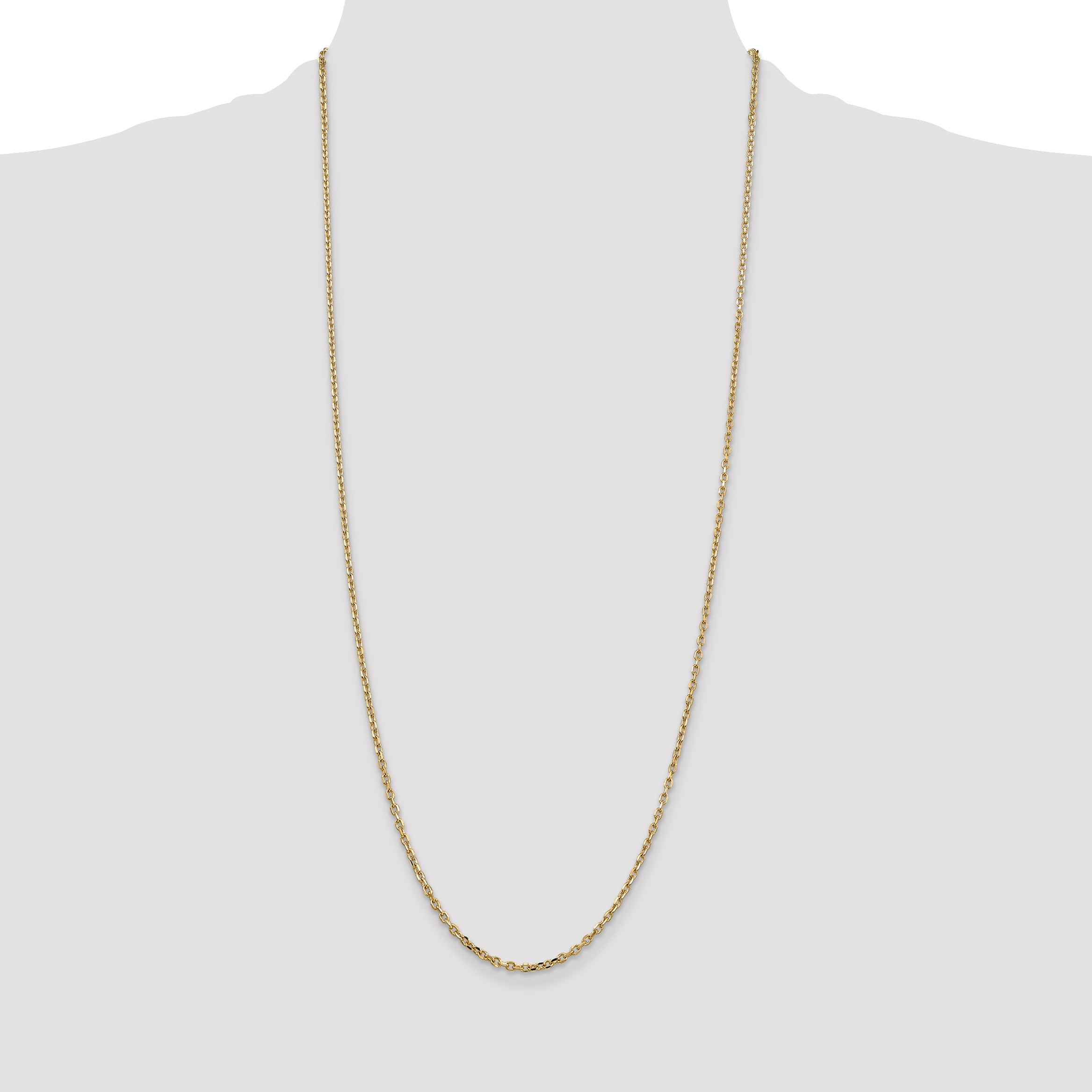 14K Yellow Gold 30 Inch 2.2mm Diamond-Cut Round Open Link Cable With Lobster Clasp Chain Necklace