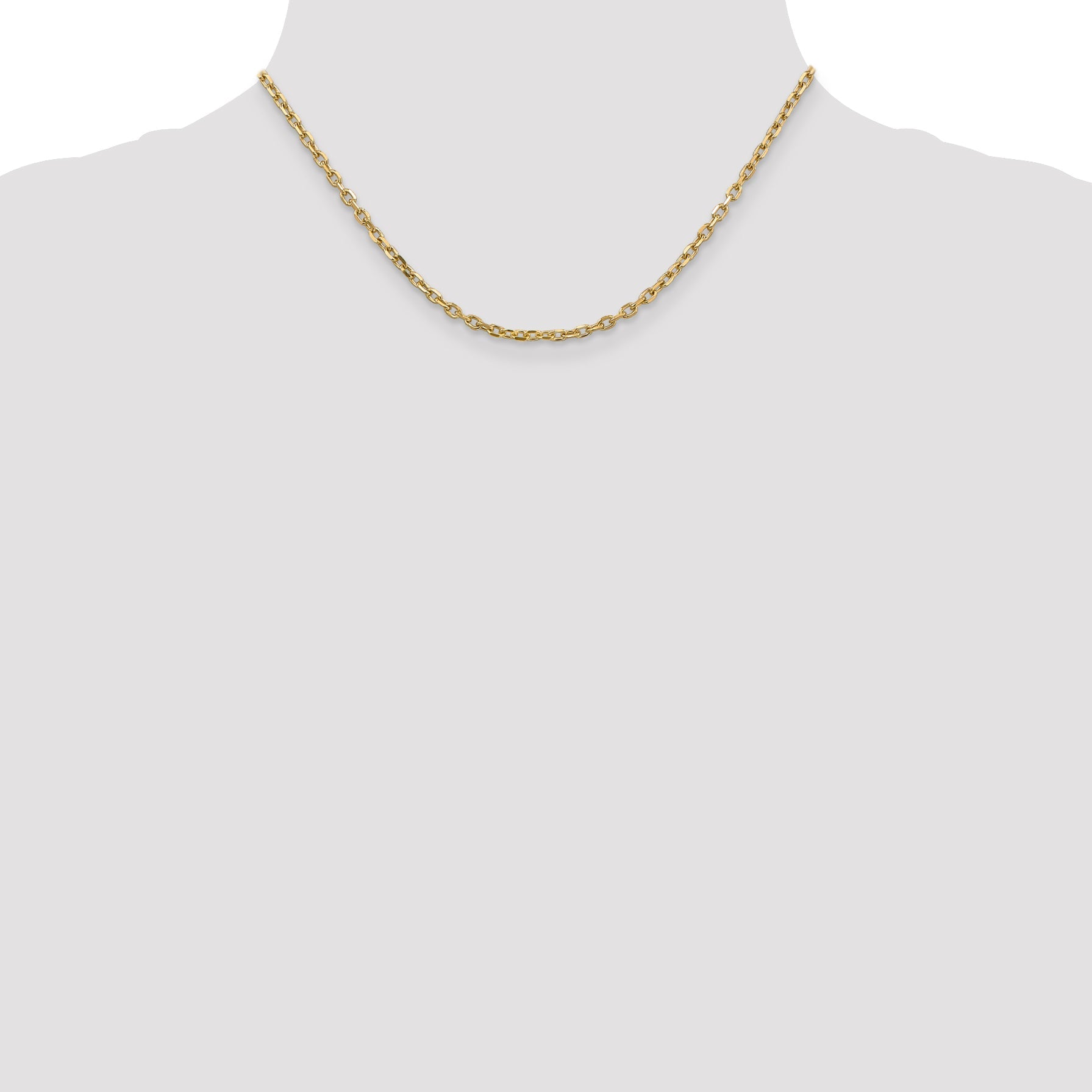 14K Yellow Gold 16 Inch 3mm Diamond-Cut Round Open Link Cable With Lobster Clasp Chain Necklace