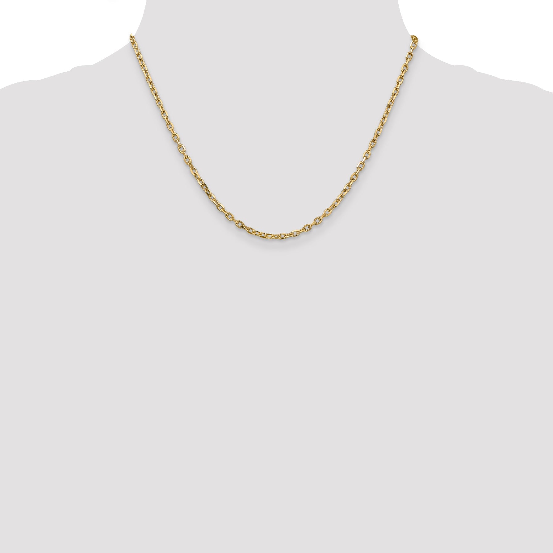 14K Yellow Gold 18 Inch 3mm Diamond-Cut Round Open Link Cable With Lobster Clasp Chain Necklace