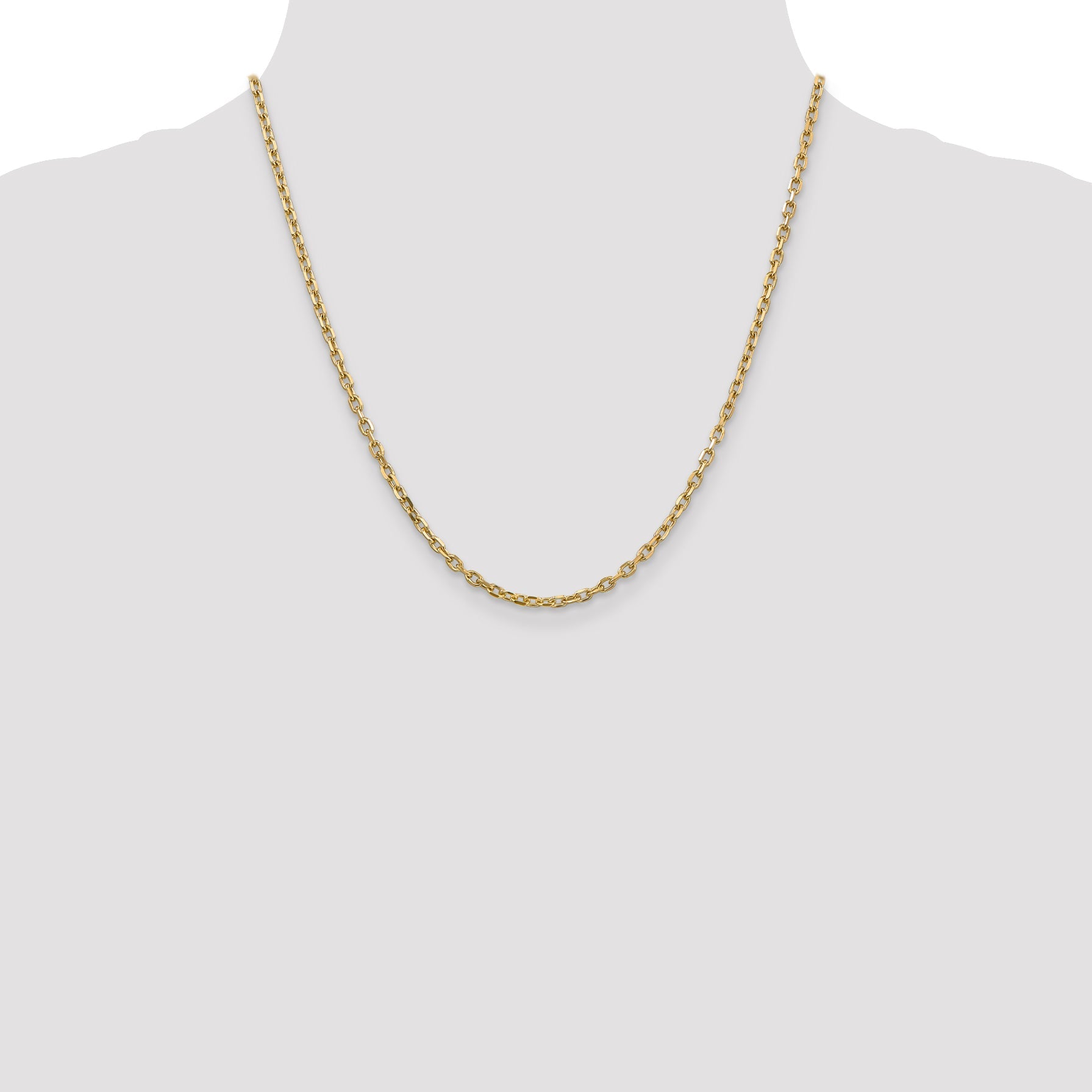 14K Yellow Gold 20 Inch 3mm Diamond-Cut Round Open Link Cable With Lobster Clasp Chain Necklace