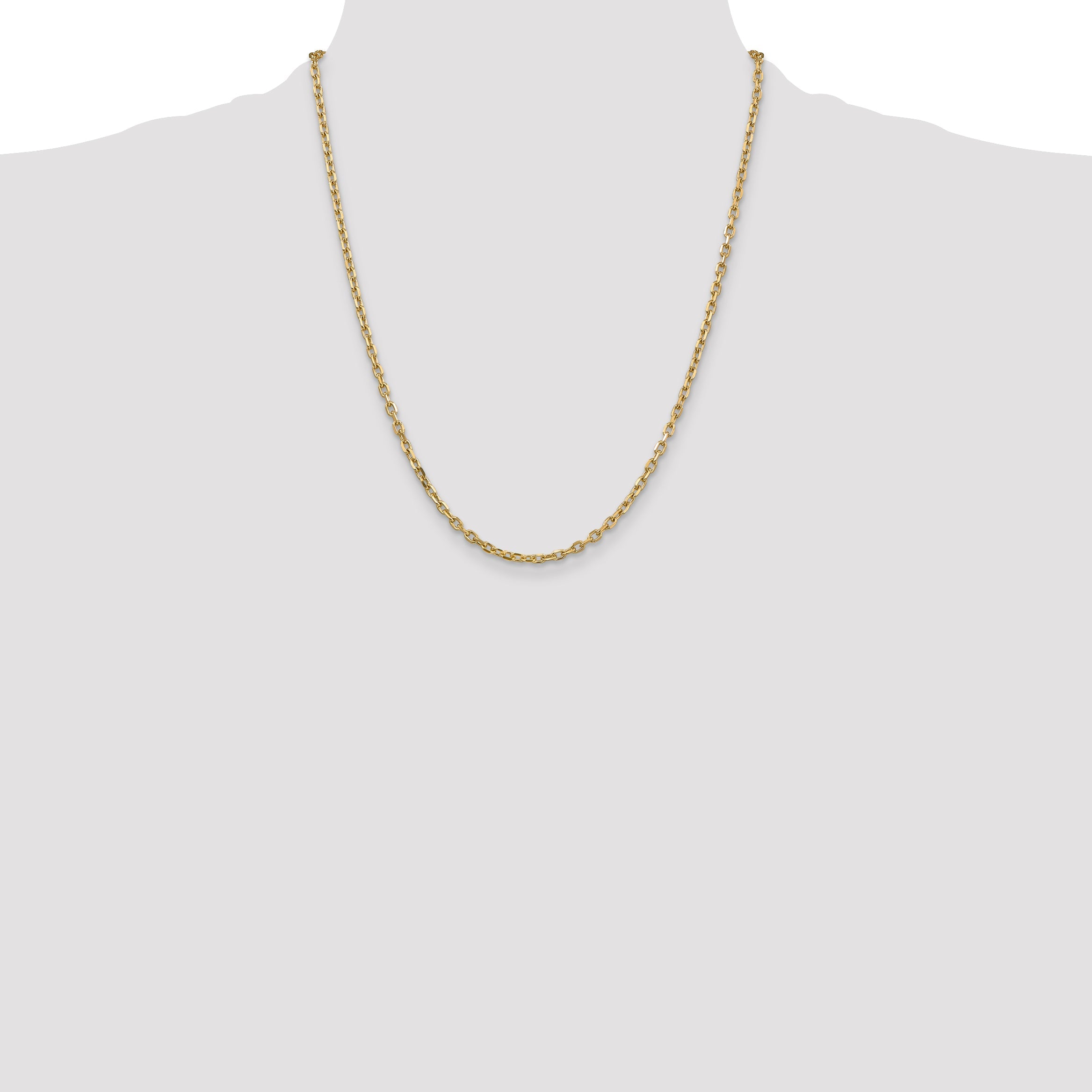14K Yellow Gold 22 Inch 3mm Diamond-Cut Round Open Link Cable With Lobster Clasp Chain Necklace