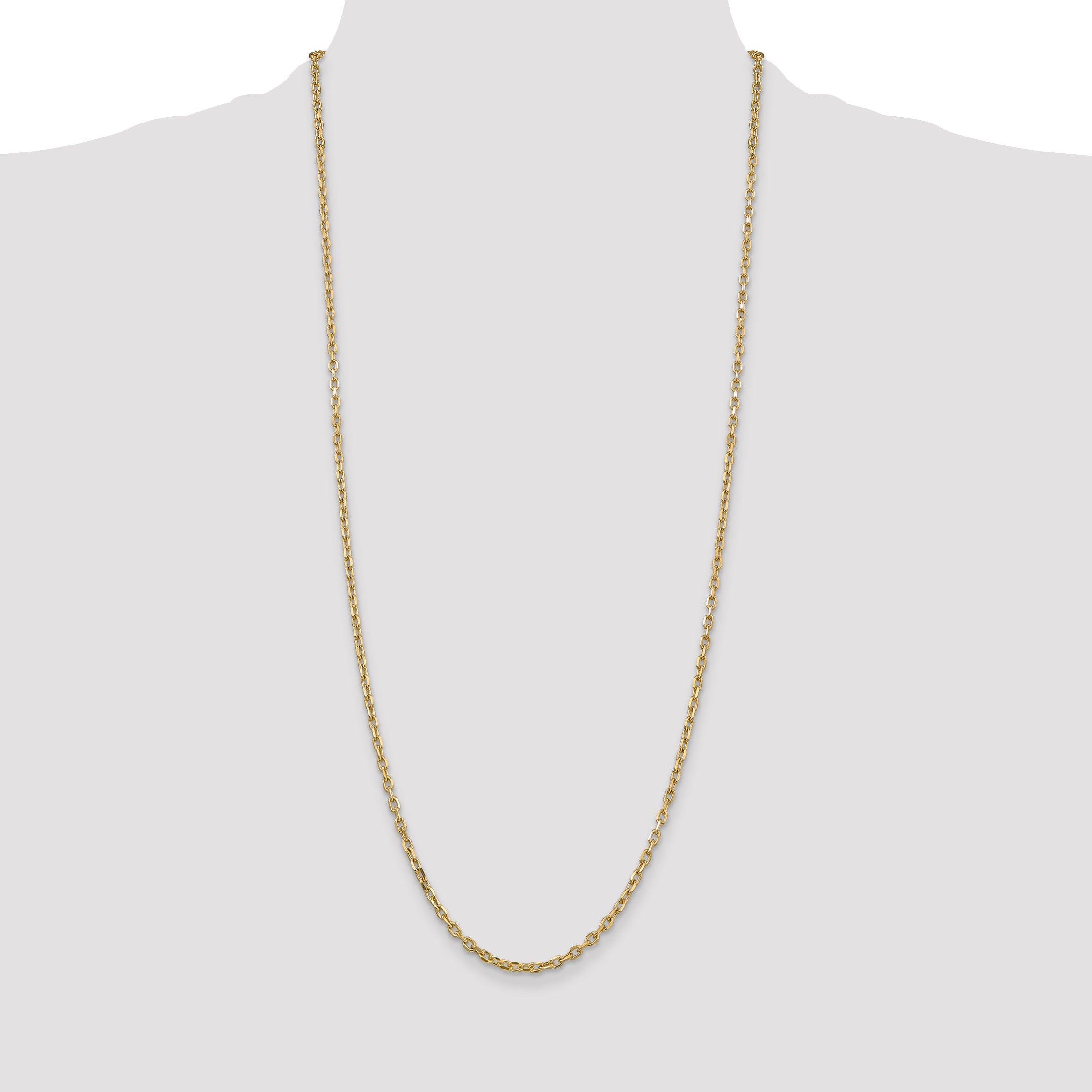 14K Yellow Gold 30 Inch 3mm Diamond-Cut Round Open Link Cable With Lobster Clasp Chain Necklace