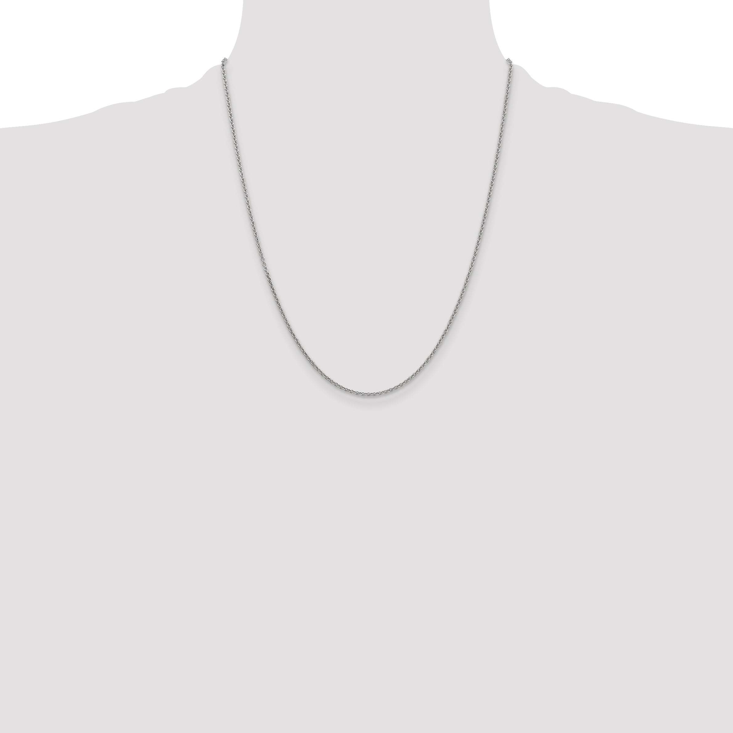 14K White Gold 22 Inch 1.6mm Round Open Link Cable With Lobster Clasp Chain Necklace