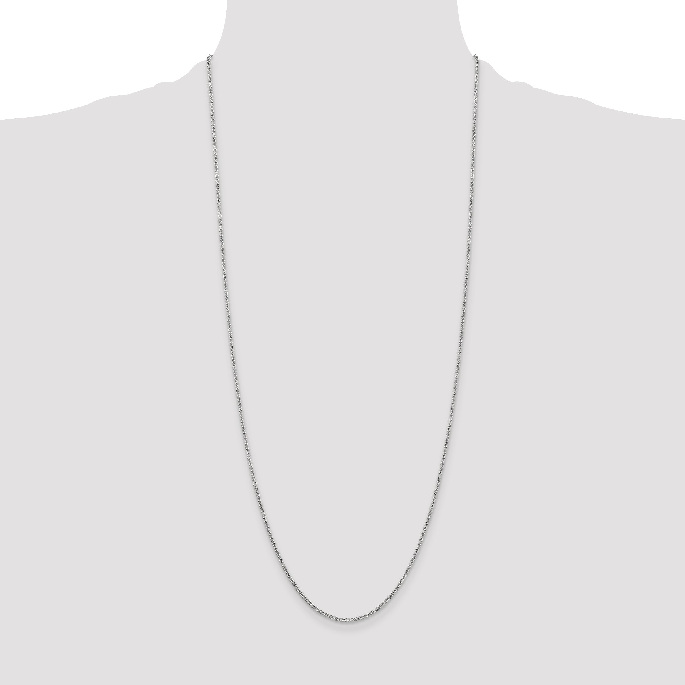 14K White Gold 30 Inch 1.6mm Round Open Link Cable With Lobster Clasp Chain Necklace