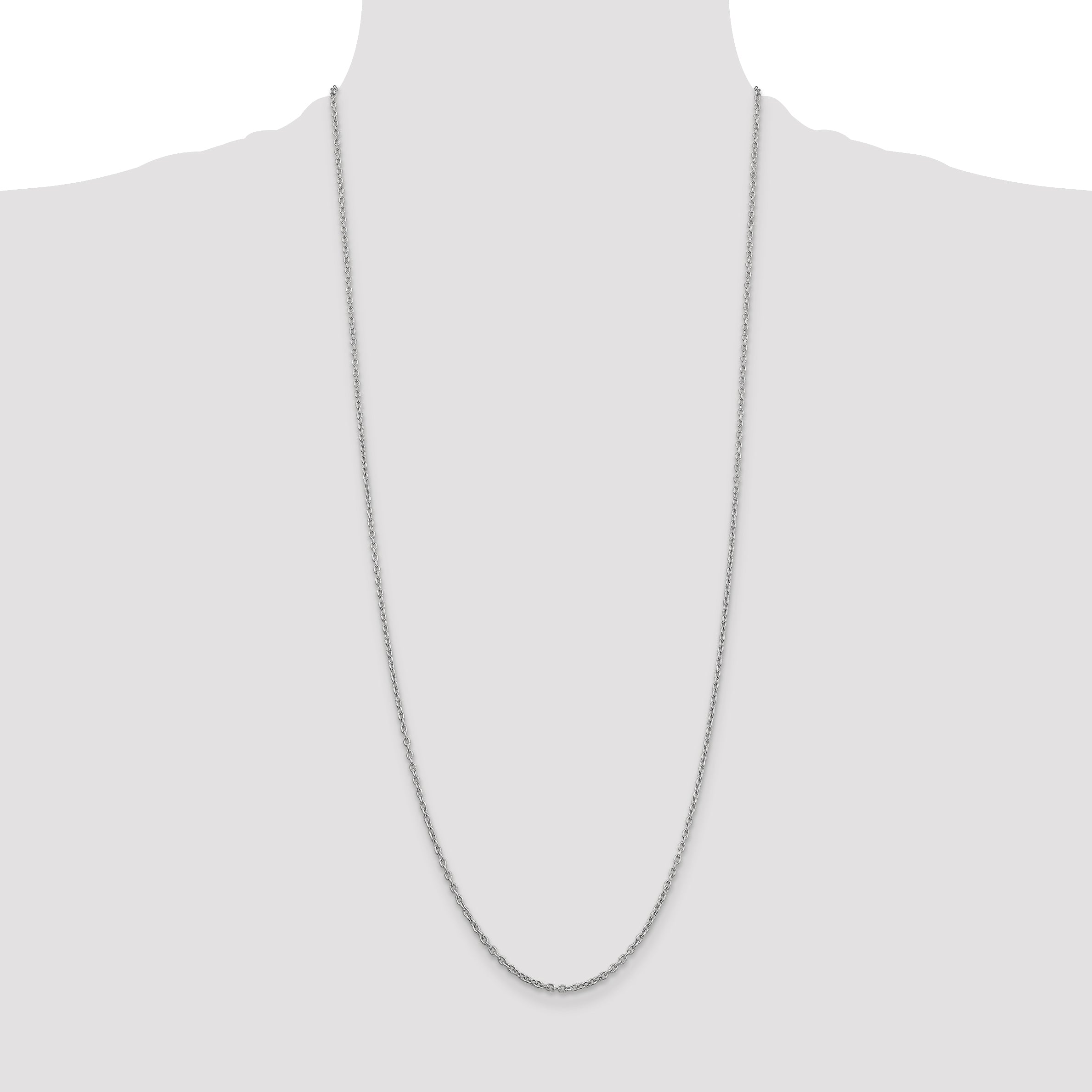 14K White Gold 30 Inch 2mm Round Open Link Cable With Lobster Clasp Chain Necklace