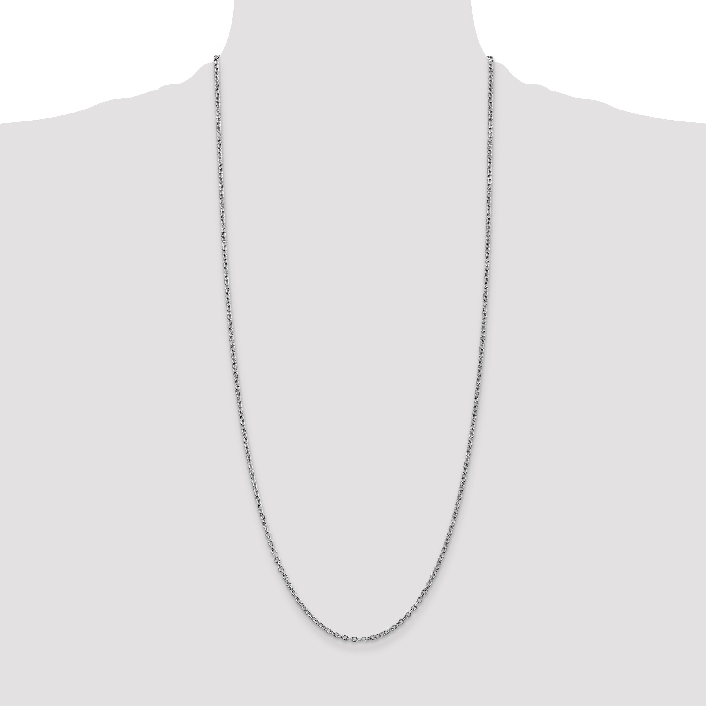 14K White Gold 30 Inch 2.4mm Round Open Link Cable With Lobster Clasp Chain Necklace