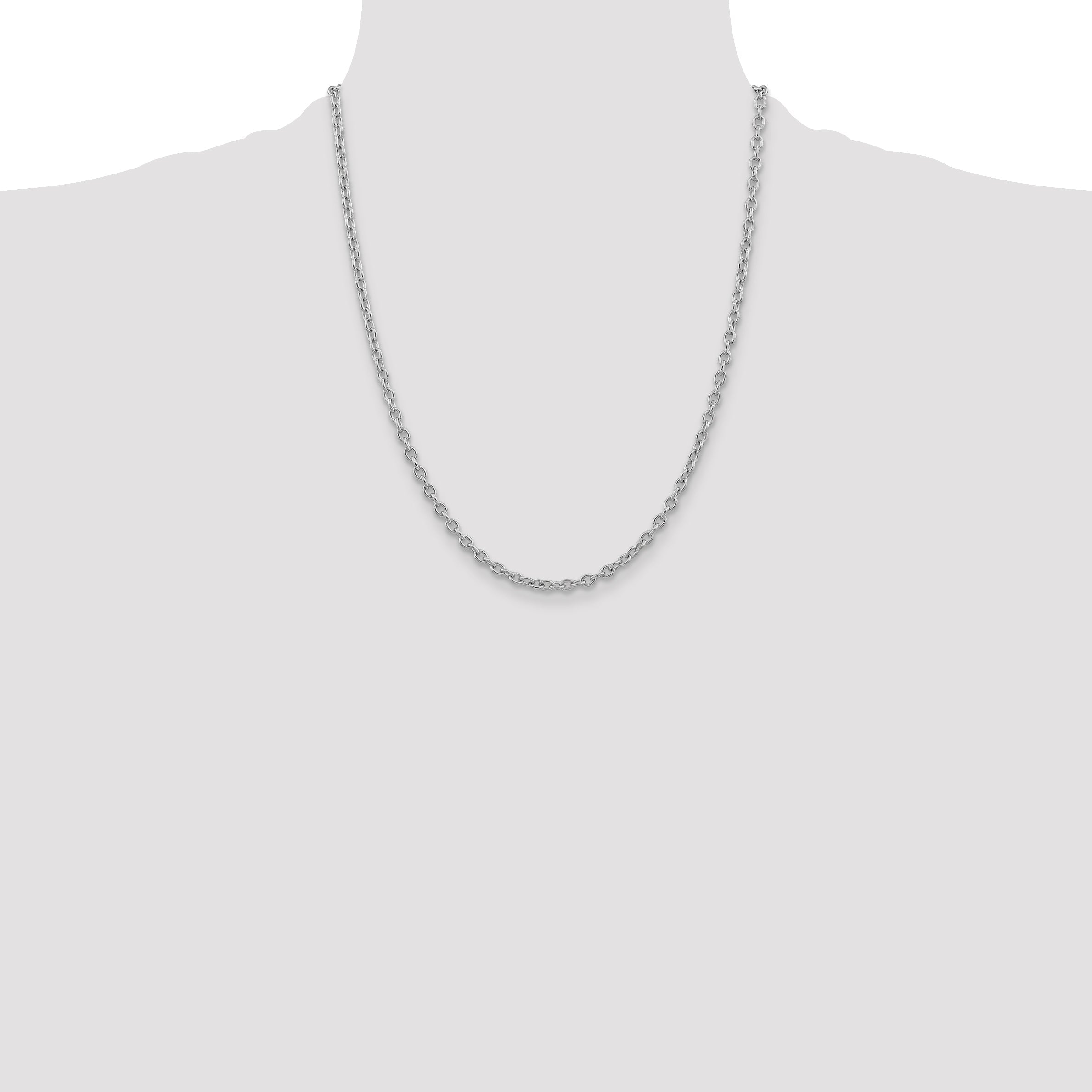 14K White Gold 22 Inch 3.2mm Round Open Link Cable With Lobster Clasp Chain Necklace