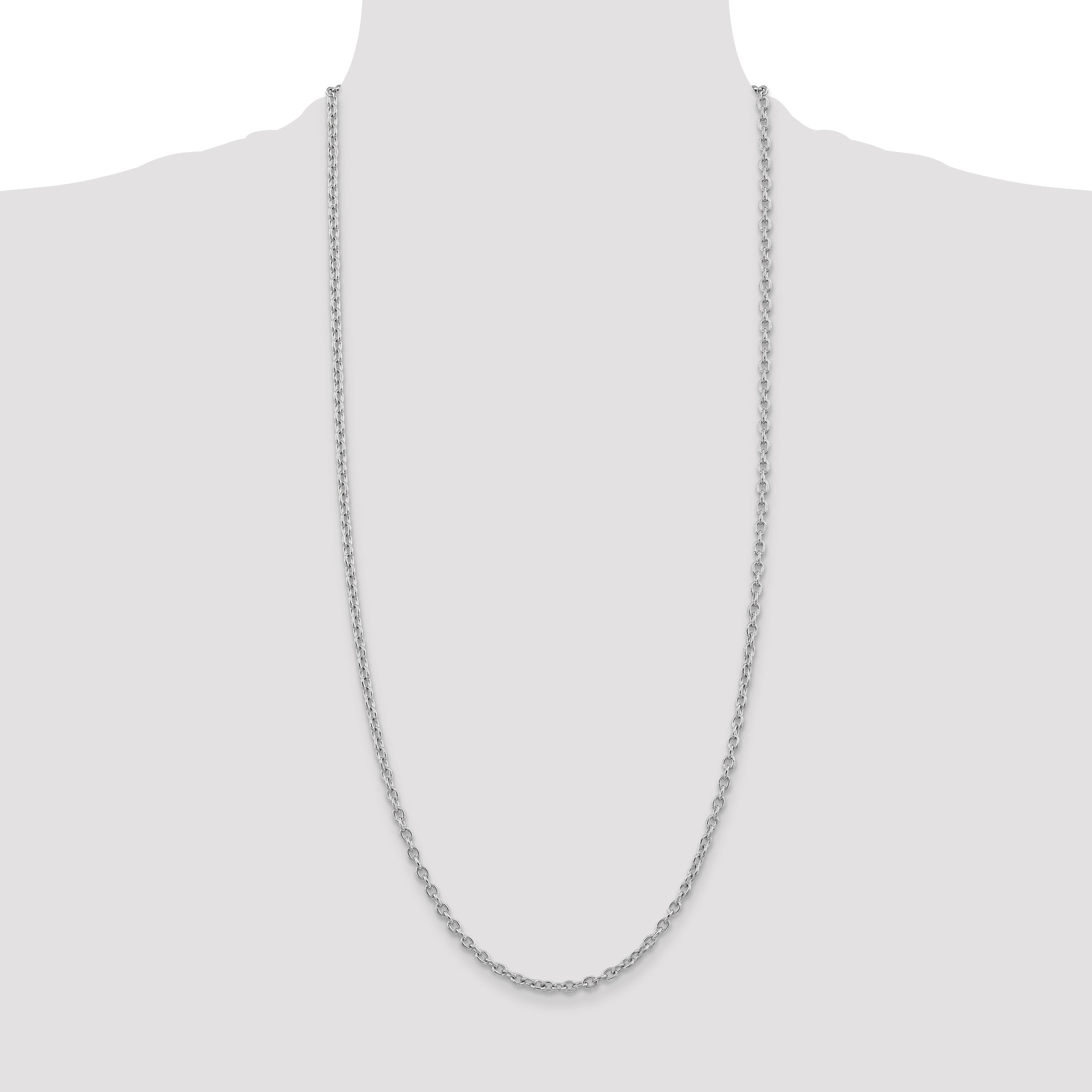 14K White Gold 30 Inch 3.2mm Round Open Link Cable With Lobster Clasp Chain Necklace