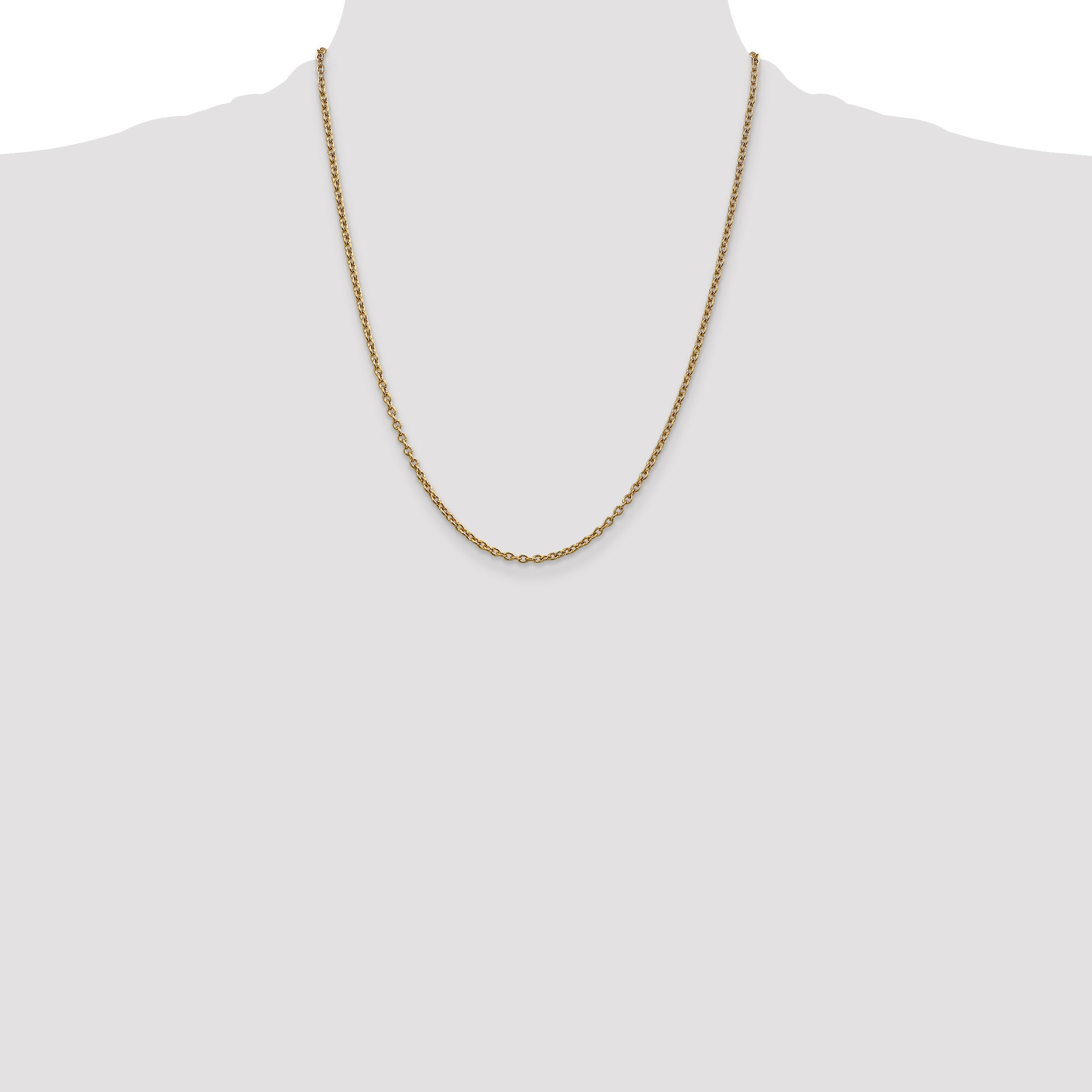14K Yellow Gold 22 Inch 2.4mm Round Open Link Cable With Lobster Clasp Chain Necklace