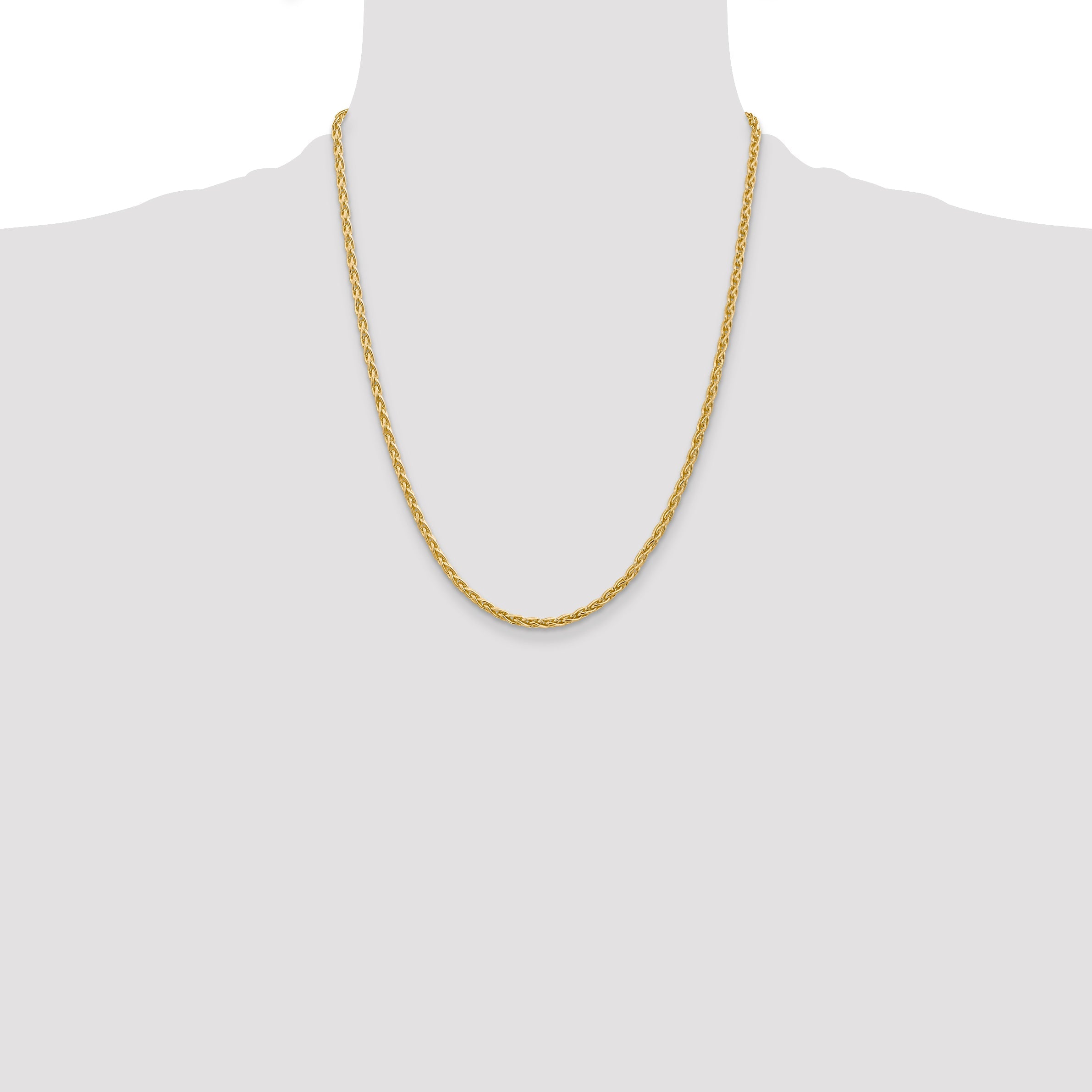 14K Yellow Gold 22 Inch 3mm Parisian Wheat With Lobster Clasp Chain Necklace