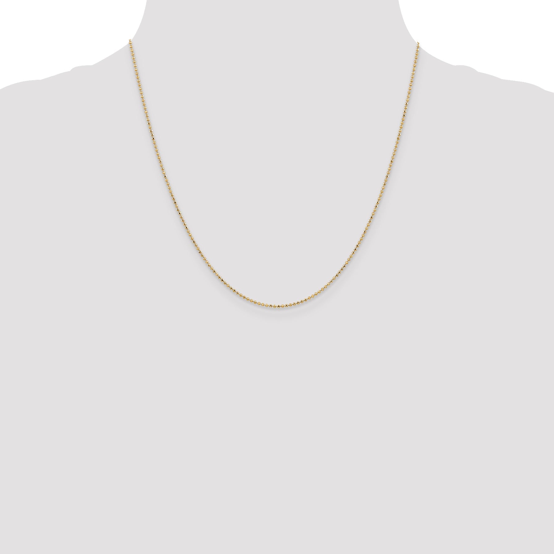 14K Yellow Gold 20 Inch 1.2mm Diamond-Cut Beaded With Lobter Clasp Pendant Chain Necklace