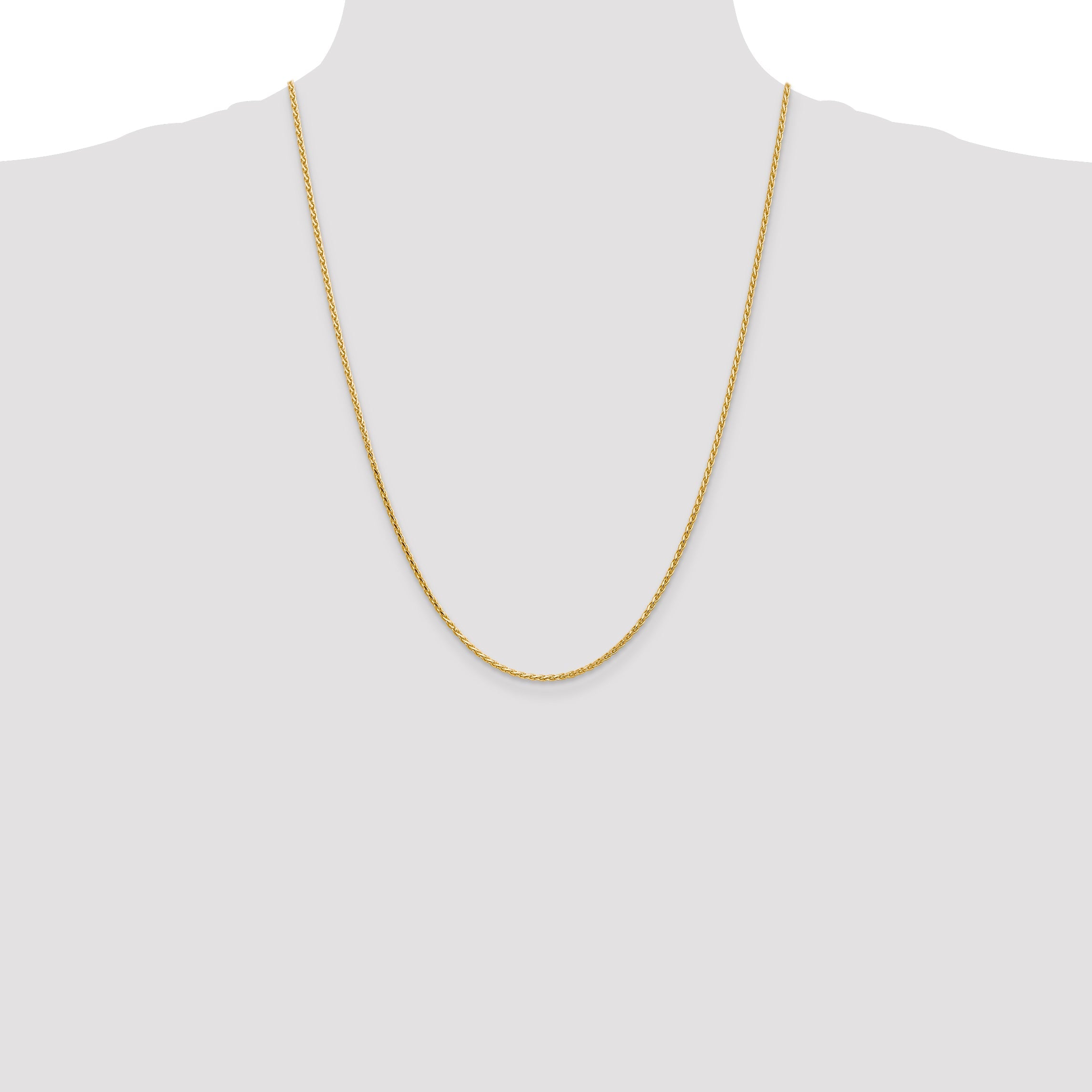 14K Yellow Gold 24 Inch 1.9mm Diamond-Cut Parisian Wheat With Lobster Clasp Chain Necklace
