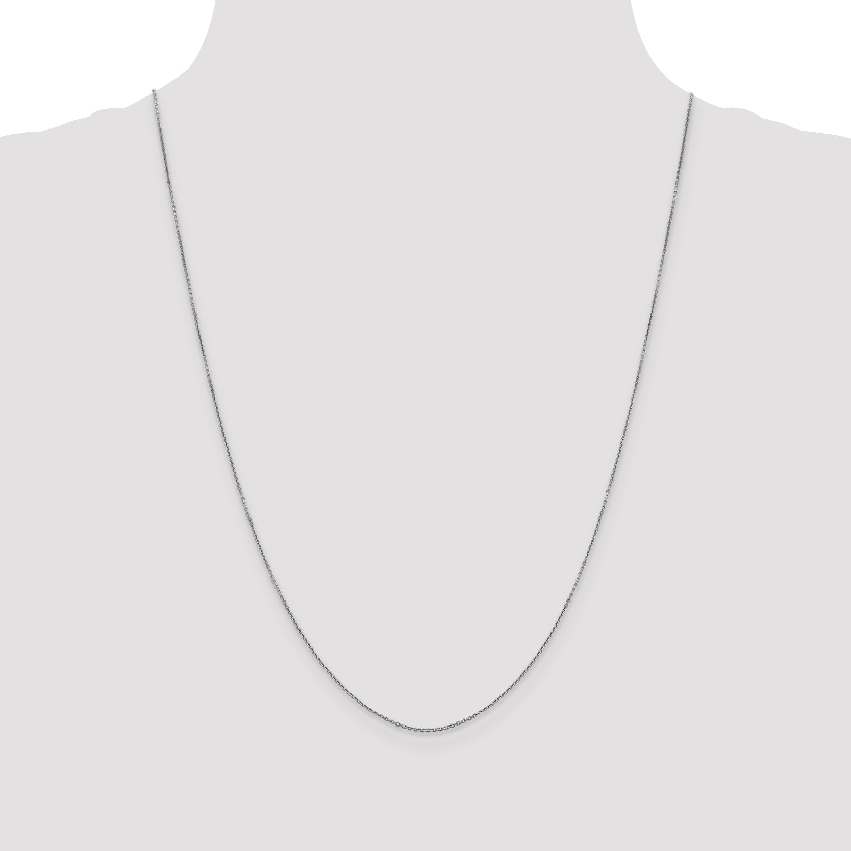14K White Gold 24 Inch .9mm Diamond-Cut Round Open Link Cable With Lobster Clasp Chain Necklace