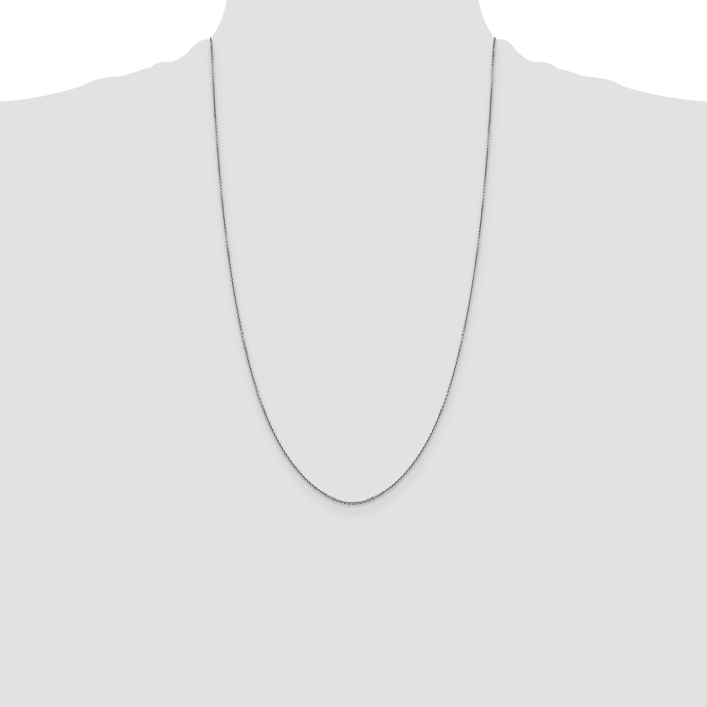 14K White Gold 26 Inch .9mm Diamond-Cut Round Open Link Cable With Lobster Clasp Chain Necklace