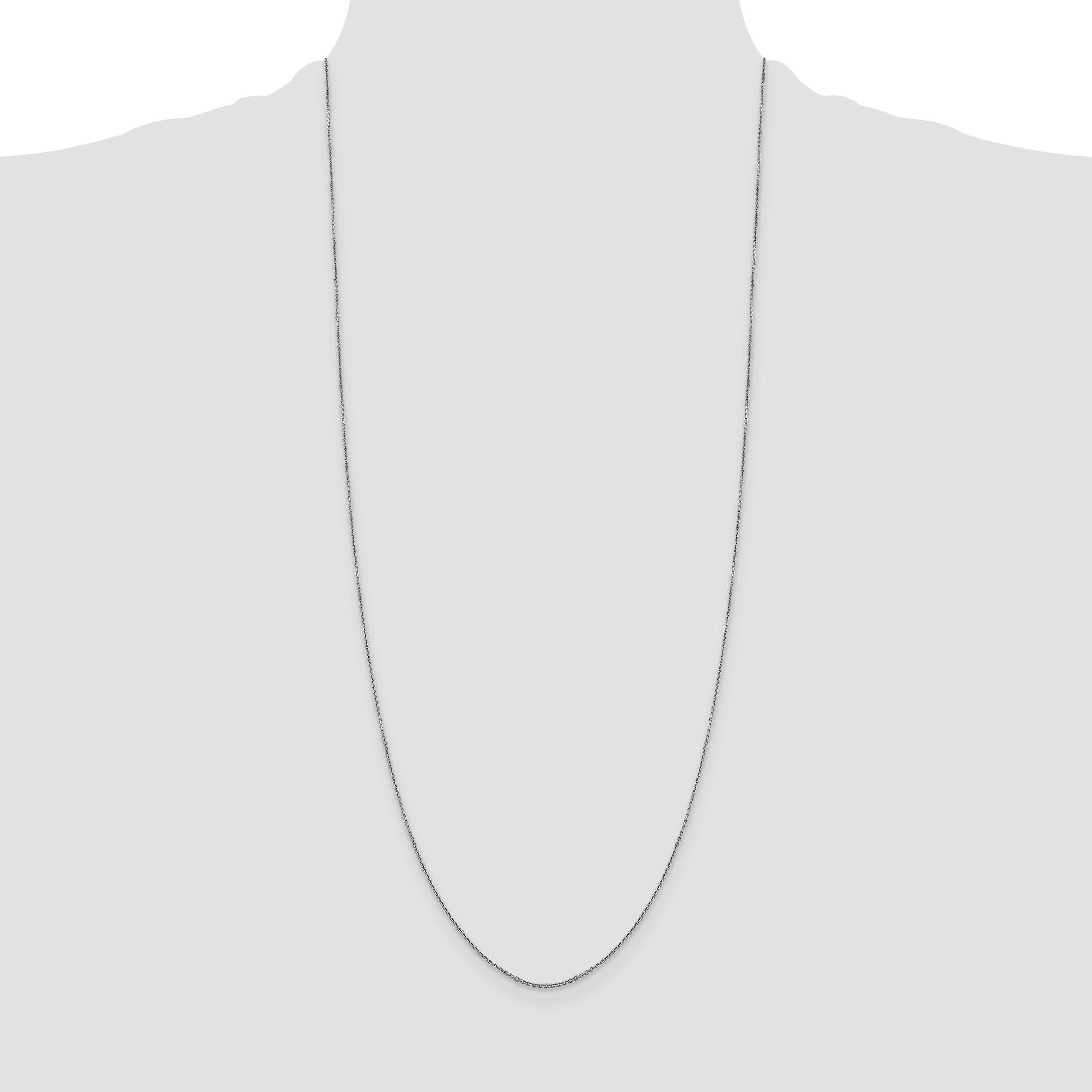 14K White Gold 30 Inch .9mm Diamond-Cut Round Open Link Cable With Lobster Clasp Chain Necklace