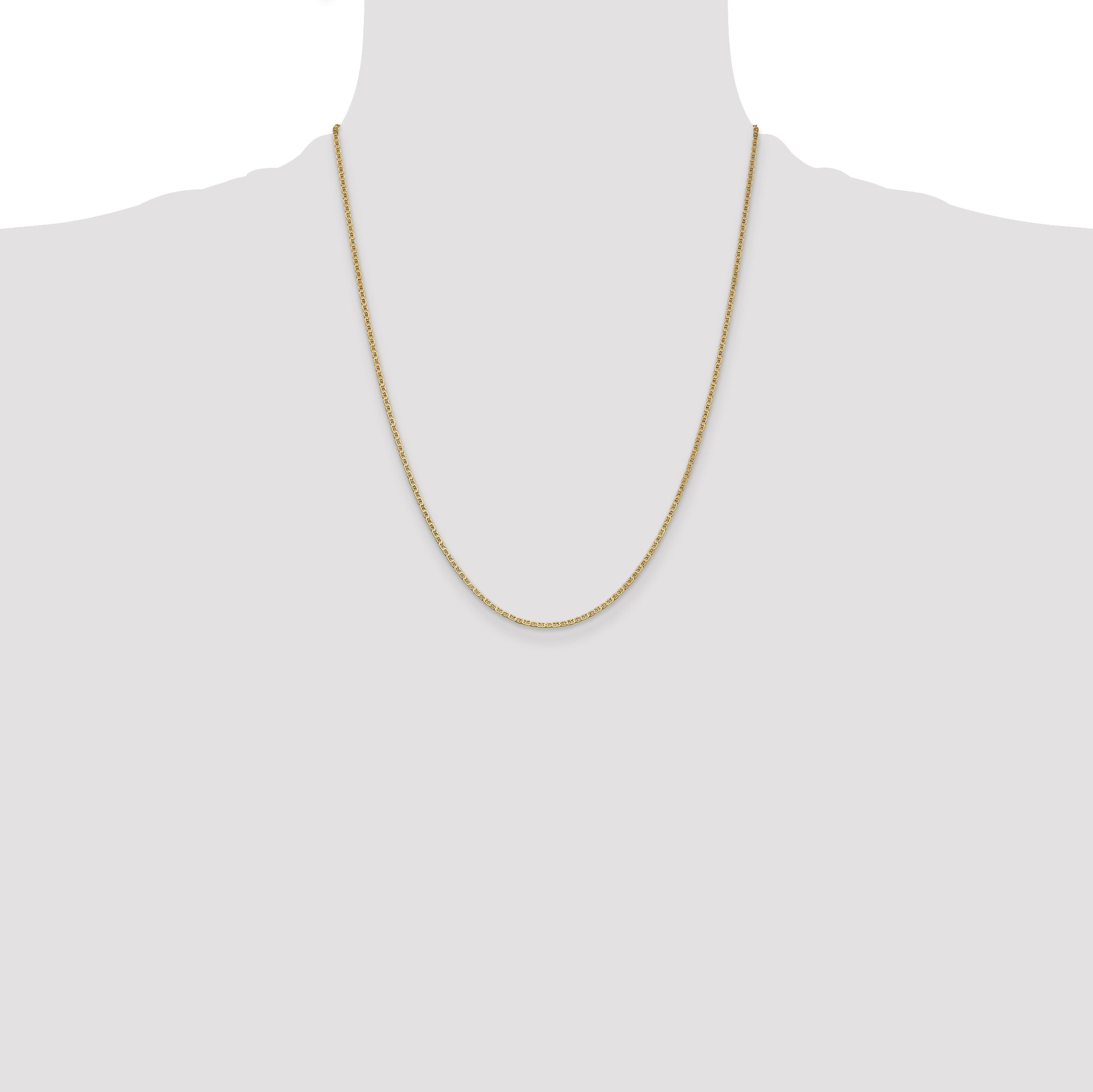 14K Yellow Gold 22 Inch 1.5mm Lightweight Flat Anchor Link With Lobster Clasp Pendant Chain Necklace