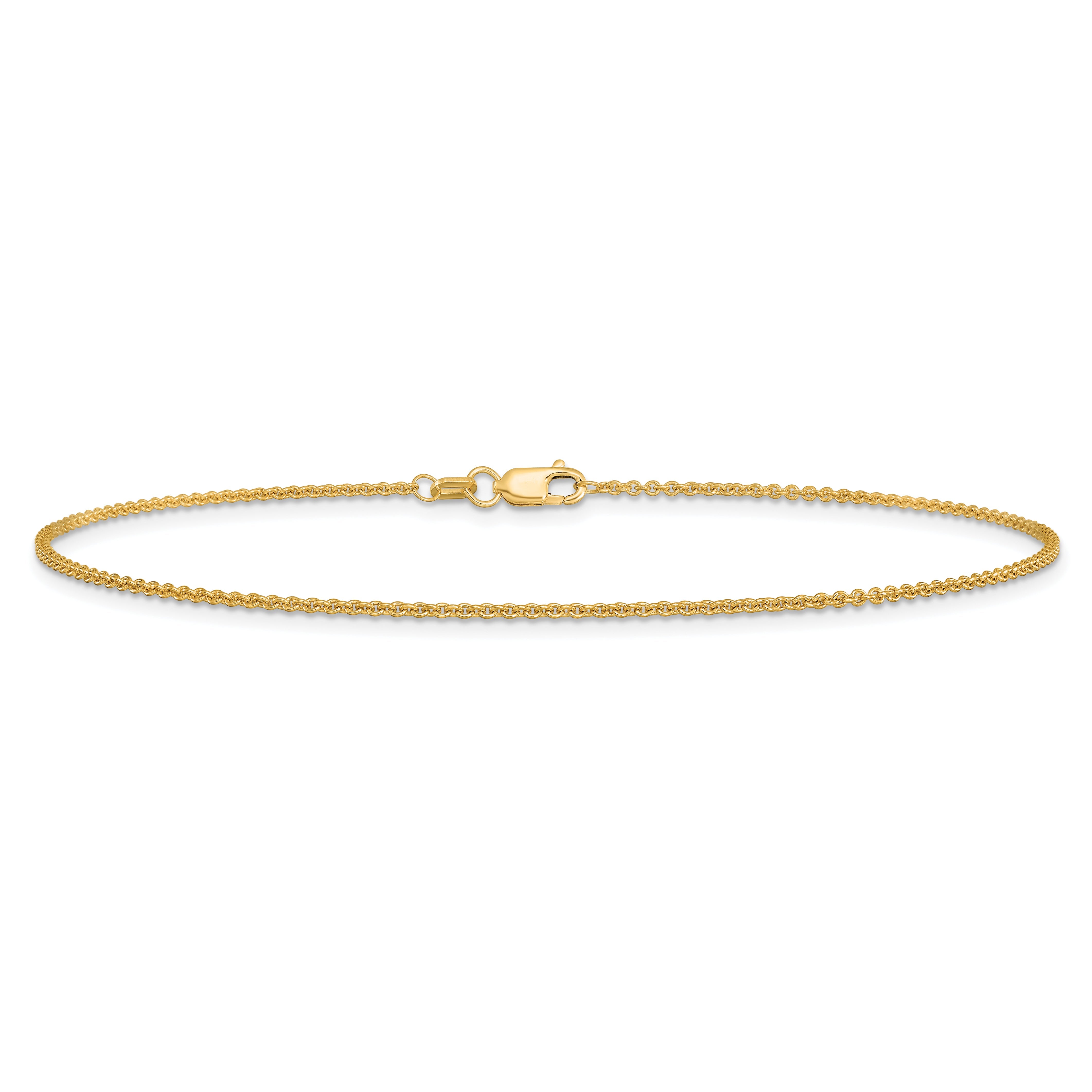 14K Yellow Gold 10 Inch 1.4mm Round Open Link Cable With Lobster Clasp Anklet