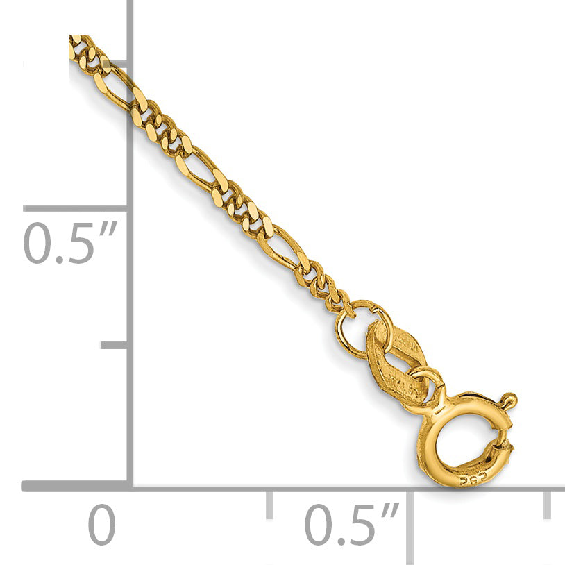 14K Yellow Gold 5.5 Inch 1.25mm Flat Figaro With Spring Pendant Ring Chain Bracelet