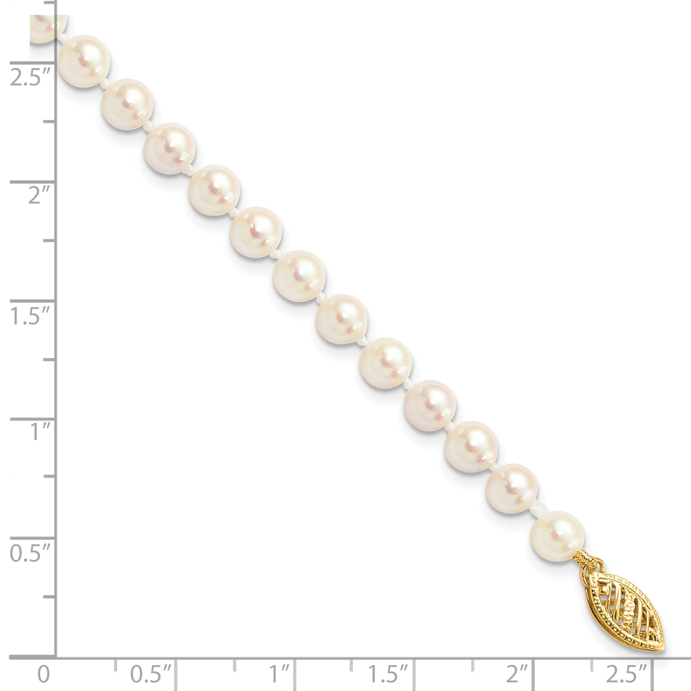 14K Yellow Gold 5 6mm White Round Akoya Saltwater Cultured Pearl 7 Inch Bracelet