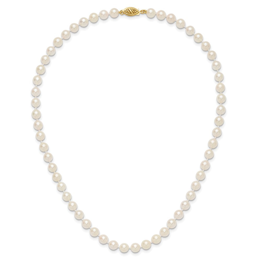 14K Yellow Gold 6 7mm White Round Akoya Saltwater Cultured Pearl 16 Inch Necklace