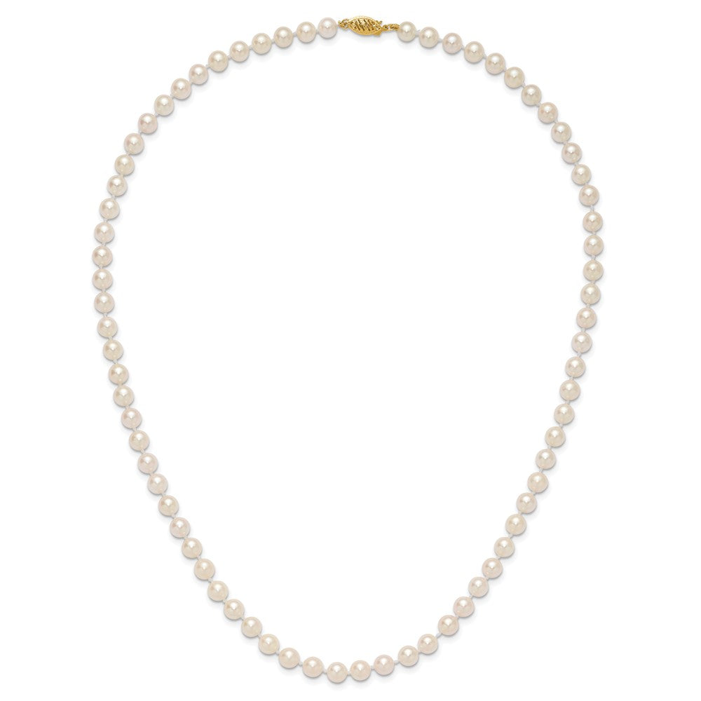 14K Yellow Gold 6 7mm White Round Akoya Saltwater Cultured Pearl 20 Inch Necklace