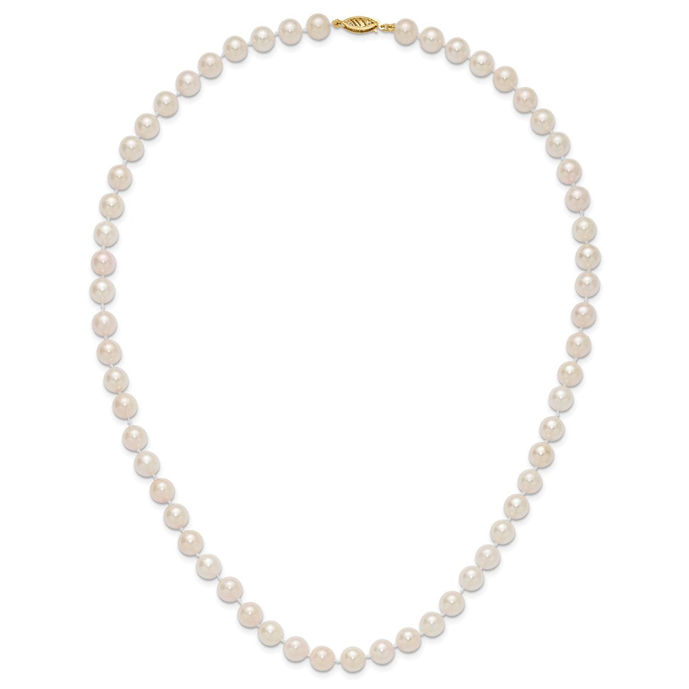14K Yellow Gold 7 8mm White Round Akoya Saltwater Cultured Pearl 20 Inch Necklace