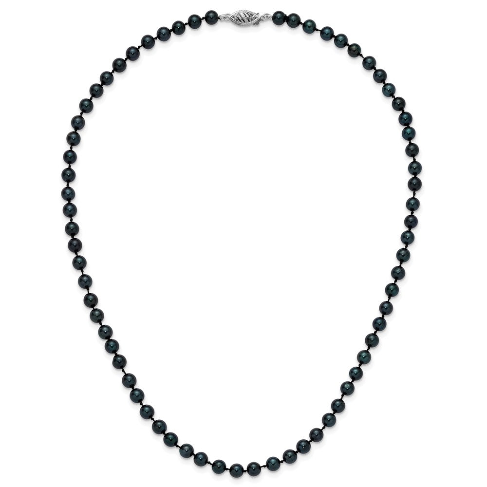 14K White Gold 5 6mm Black Round Akoya Saltwater Cultured Pearl 18 Inch Necklace