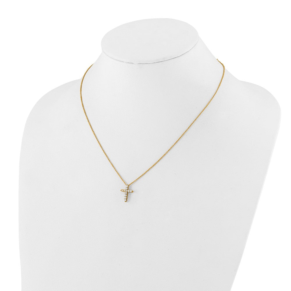 14K Yellow Gold Real Diamond Cross 18 inch Necklace