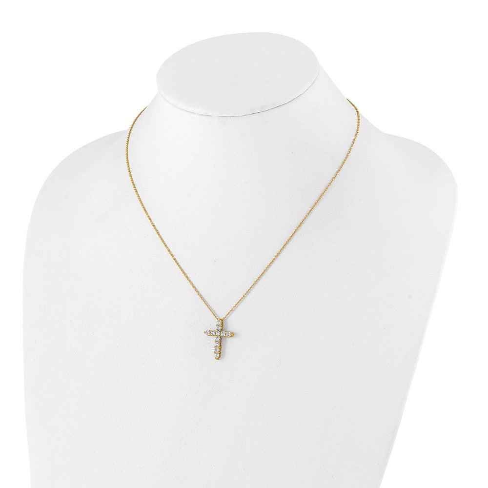 14K Yellow Gold Real Diamond Cross 18 inch Necklace