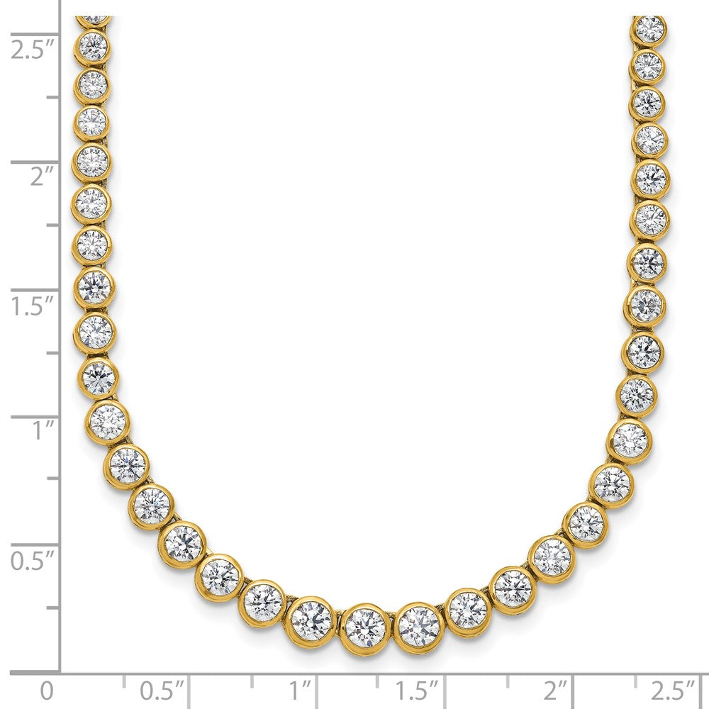 14k Yellow Gold 7 Ct. Lab Grown Diamond VS/SI+ G+ 16 inch with a 2 inch extension Graduated Bezel Set Tennis Necklace