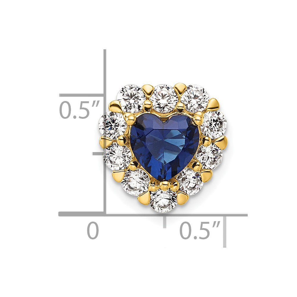 14k Yellow Gold 1 Ct. Lab Grown Diamond VS/SI+ G+ and Lab Created Blue Sapphire Heart Halo Chain Slide Pendant