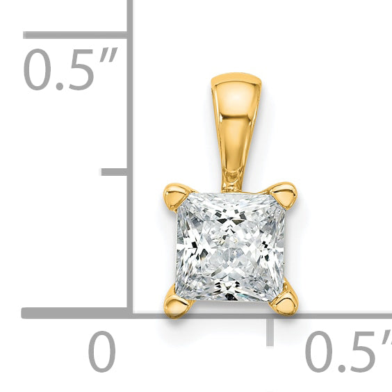 14K Yellow Gold 3/4 Carat Lab Grown Diamond Vs+ F+ Princess Complete Four Prong Pendant
