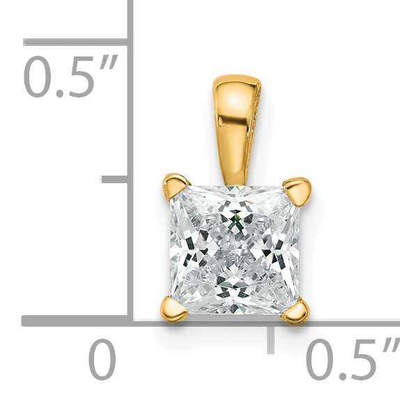14K Yellow Gold 1 Carat Lab Grown Diamond Vs+ F+ Princess Complete Four Prong Pendant