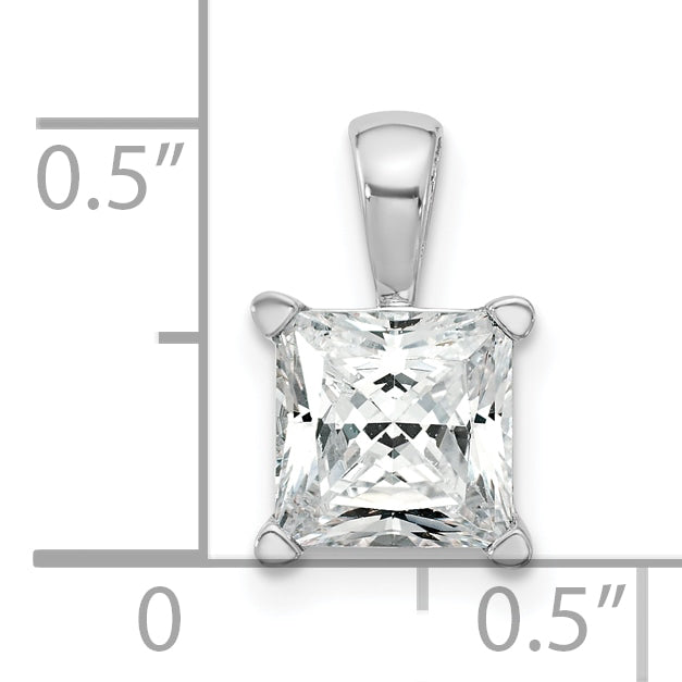 14K White Gold 2 Carat Lab Grown Diamond Vs+ F+ Princess Complete Four Prong Pendant
