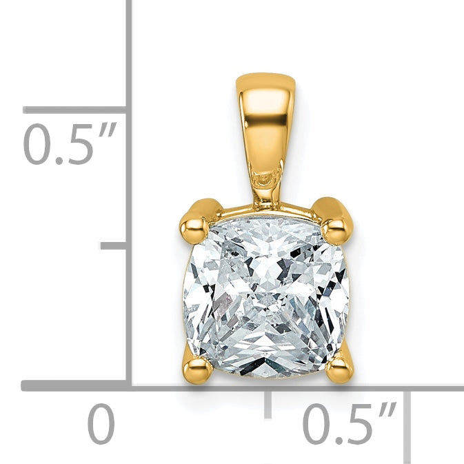 14K Yellow Gold 2 Carat Lab Grown Diamond Vs+ F+ Cushion Complete Four Prong Pendant