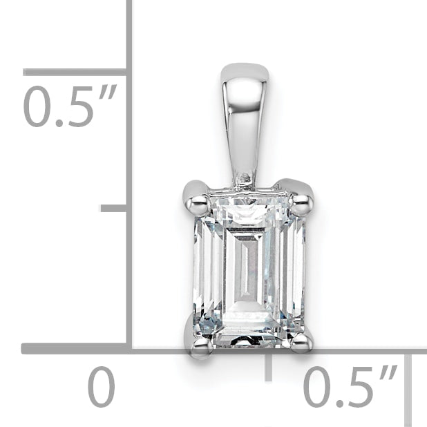 14k White Gold 1 Ct. Lab Grown Diamond VS/SI+ G+ Emerald Four Prong Pendant