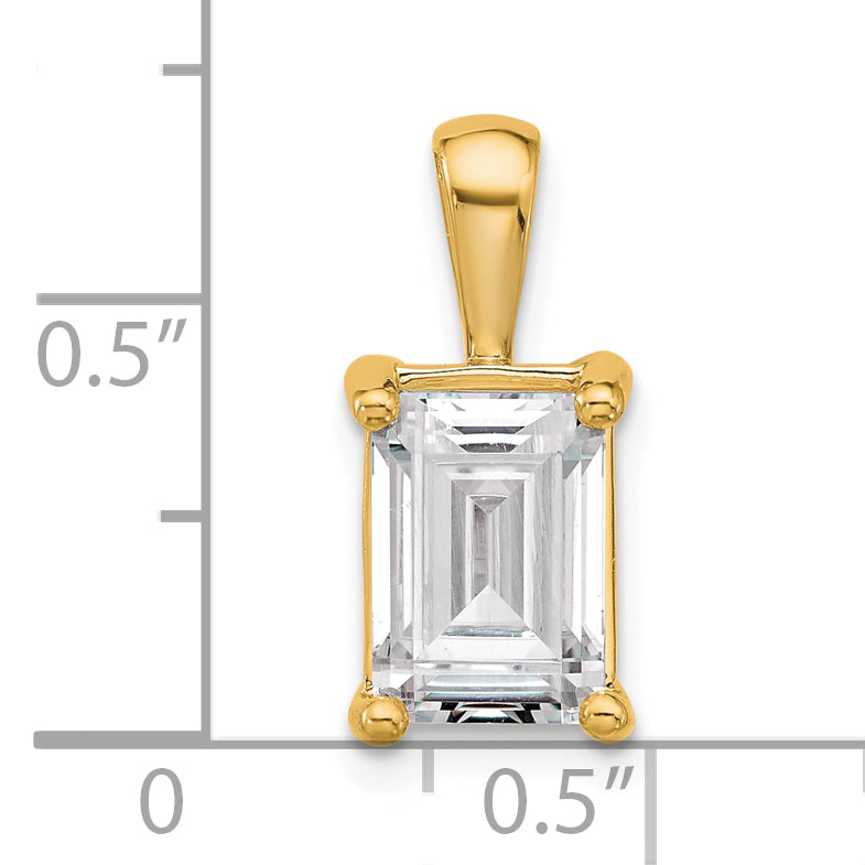 14K Yellow Gold 3 Carat Lab Grown Diamond Vs+ F+ Emerald Complete Four Prong Pendant