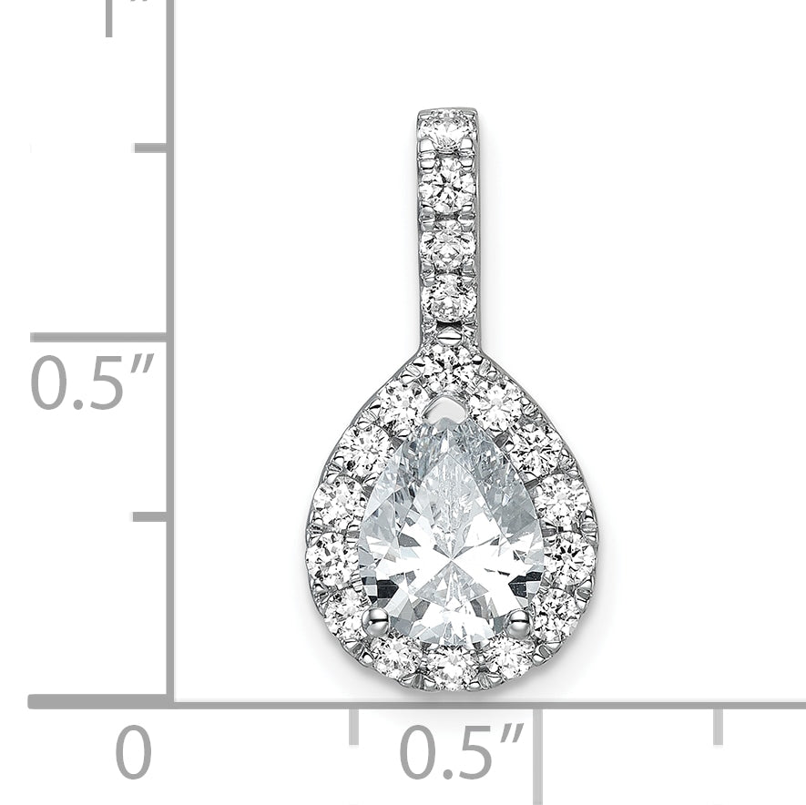 14K White Gold Lab Grown Diamond VS/SI+ G+ Pear Halo Pendant