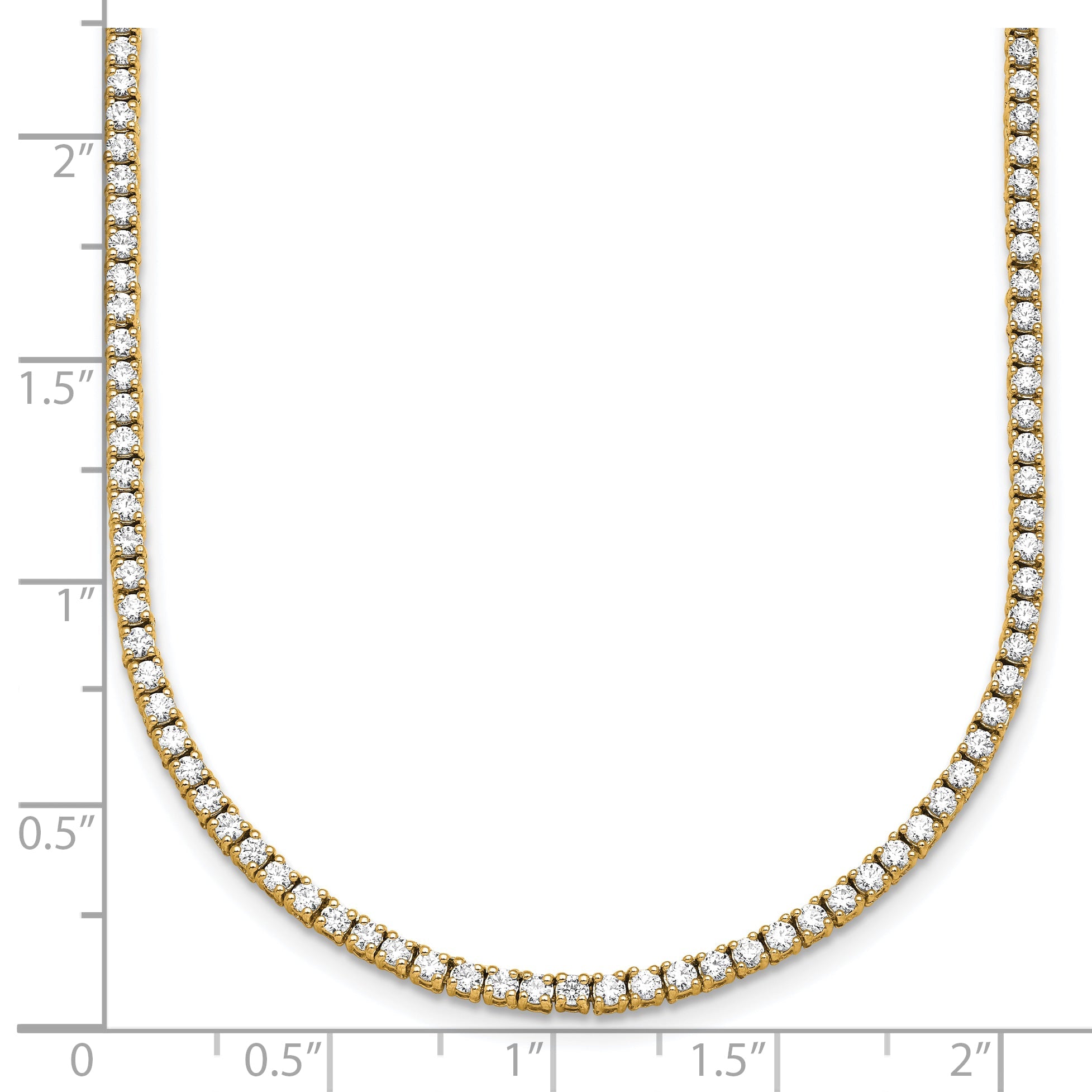 14K Yellow Gold 5 Carat Lab Grown Diamond Vs+ F+ Complete Round 20 Inch Straight Tennis Necklace