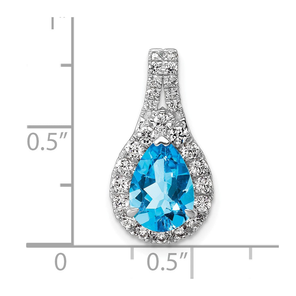 14k White Gold 14KW Lab Grown VS/SI FGH Diamond and Blue Topaz Pear Pendant