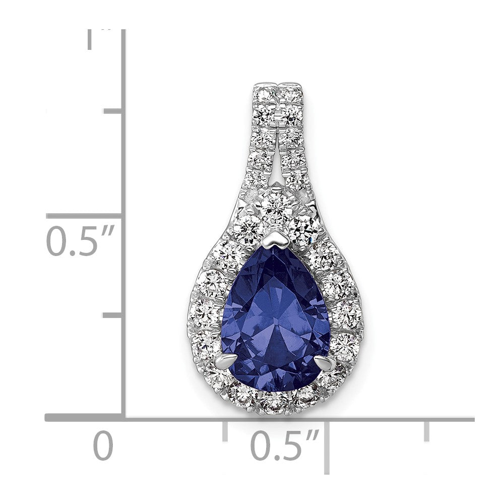 14k White Gold 14KW Lab Grown VS/SI FGH Diamond and Created Sapphire Pear Pendant