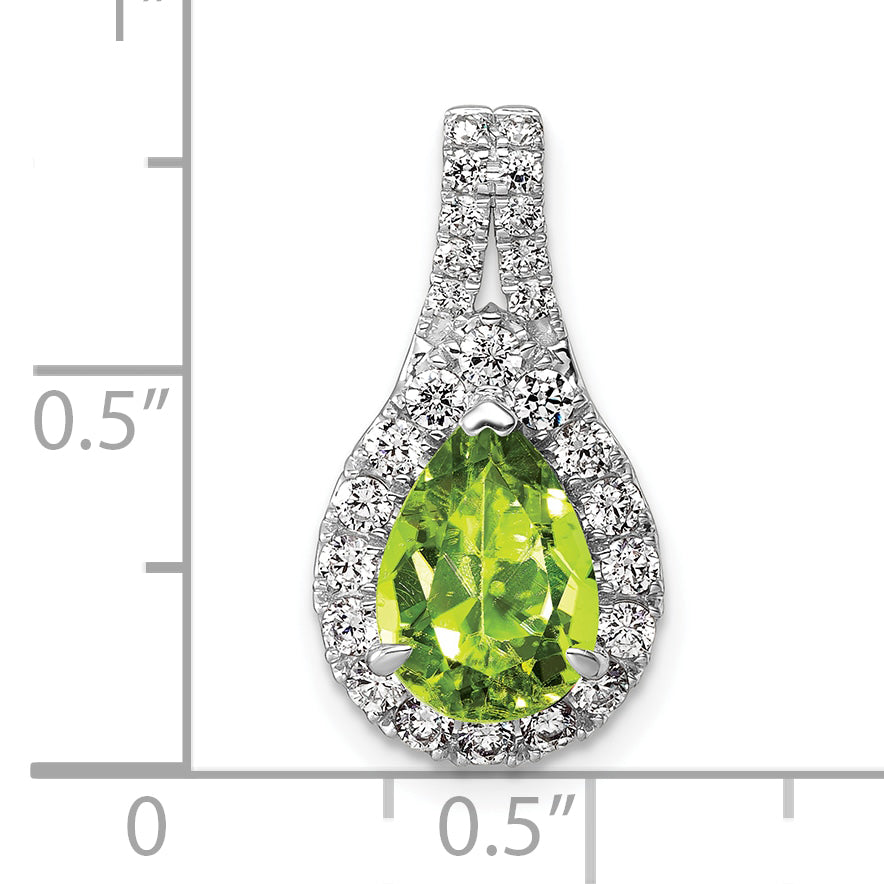 14k White Gold 14KW Lab Grown VS/SI FGH Diamond and Peridot Pear Pendant